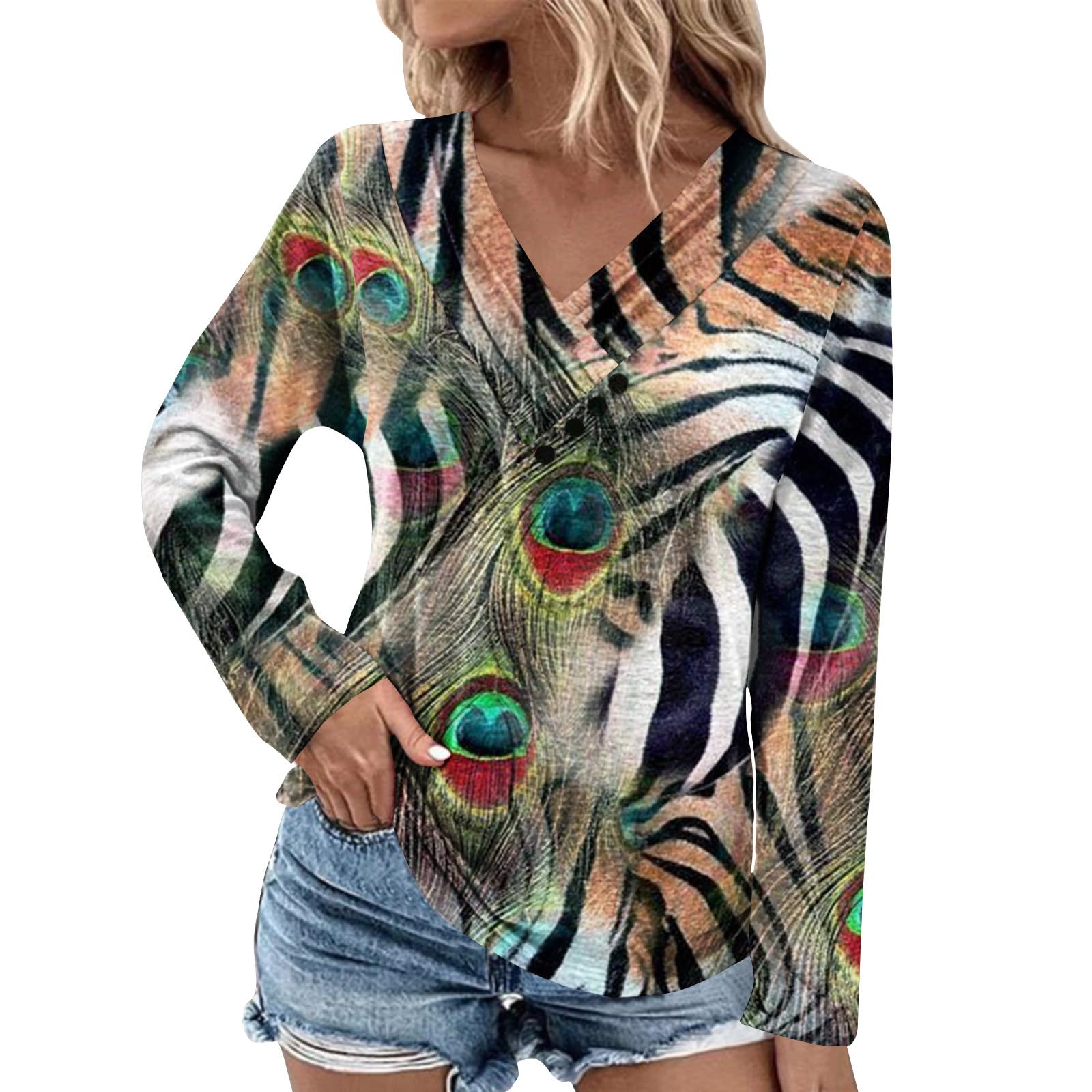 Women'S Blouses & Shirts Fashion Long Sleeve Button V Neck Pullover Tops Super Soft Knitwear Shirt Compression Sweatshirt Womens Standard Plus Size Tops Ladies Autumn /Winter Blouse Multicolour S-3XL