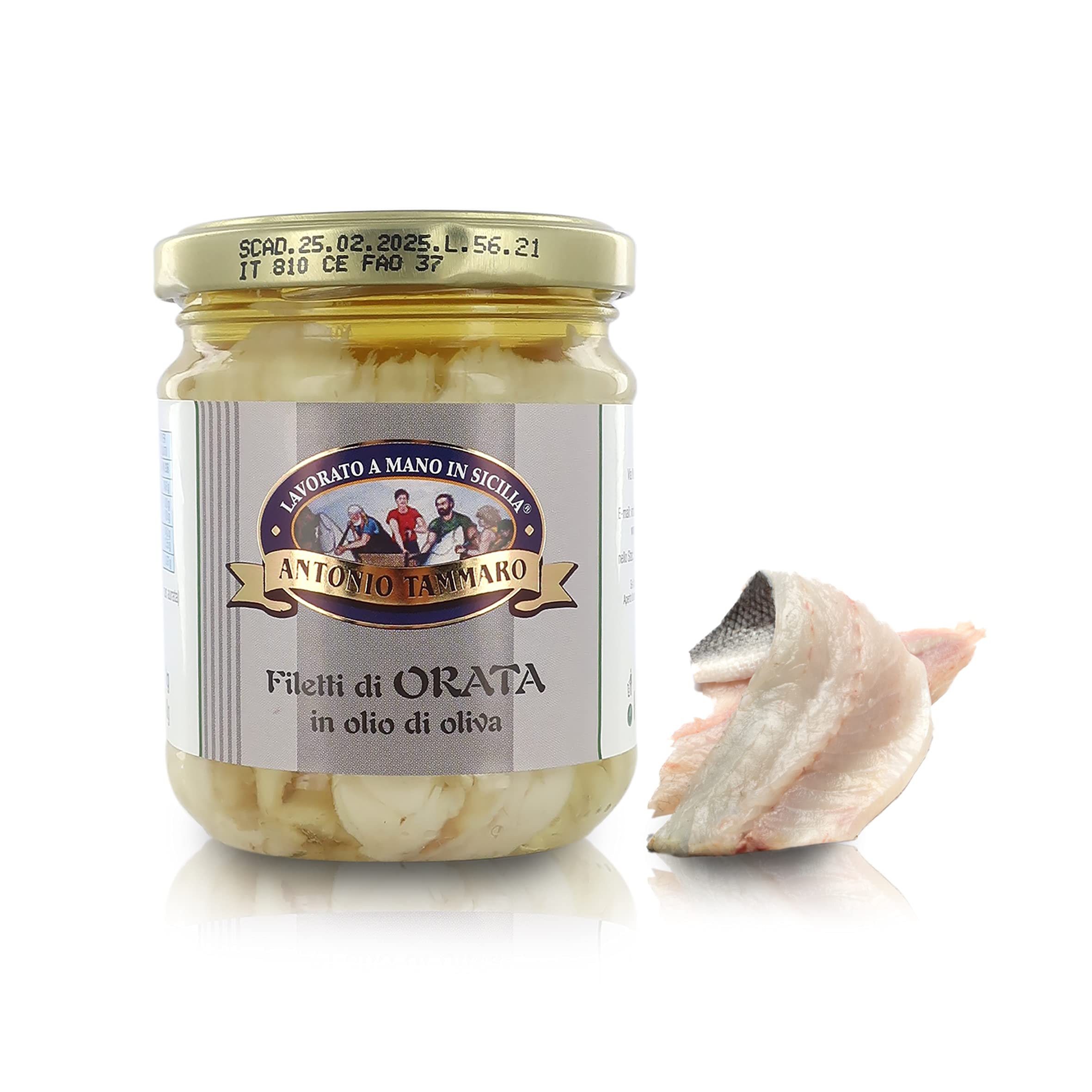 Antonio Tammaro Sea bream Fillets in Olive Oil, Processed in Italy, Glass Jar, 200 Grams / 7.05 Oz