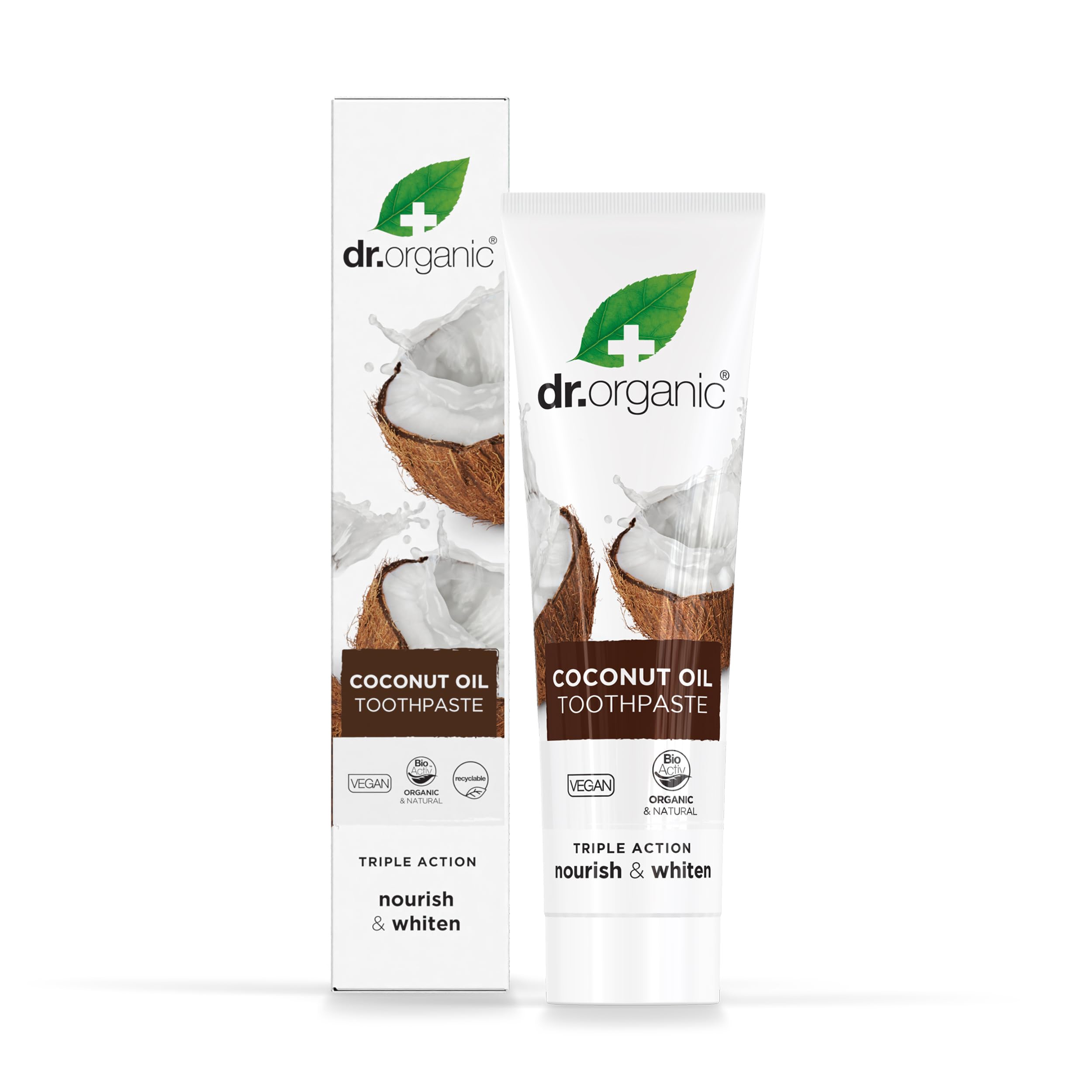 Dr Organic Coconut Oil Toothpaste, Whitening, Natural, Mens, Womens, Natural, Vegan, Cruelty-Free, Paraben & SLS-Free, Organic, 100ml, Packaging may vary