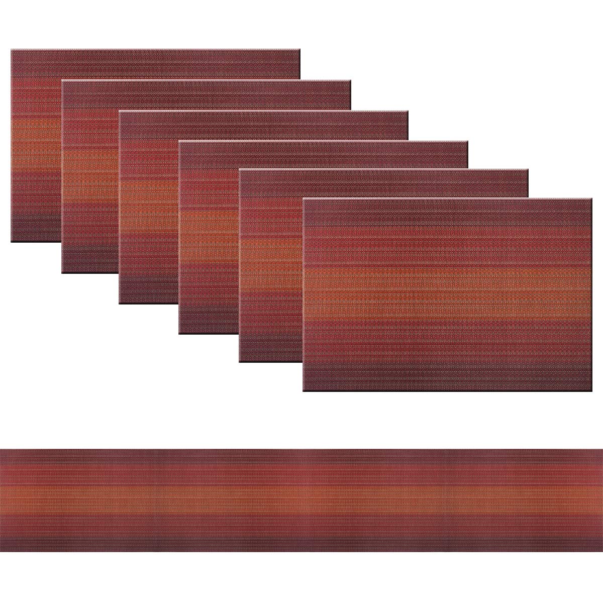 PIGCHCY Placemats Set of 6 and Table Runner,Heat Insulation Vinyl Cross-Weave Washable Table Mats Sets(6pcs Placemats + 1pcs Table Runner,Scarlet Red)