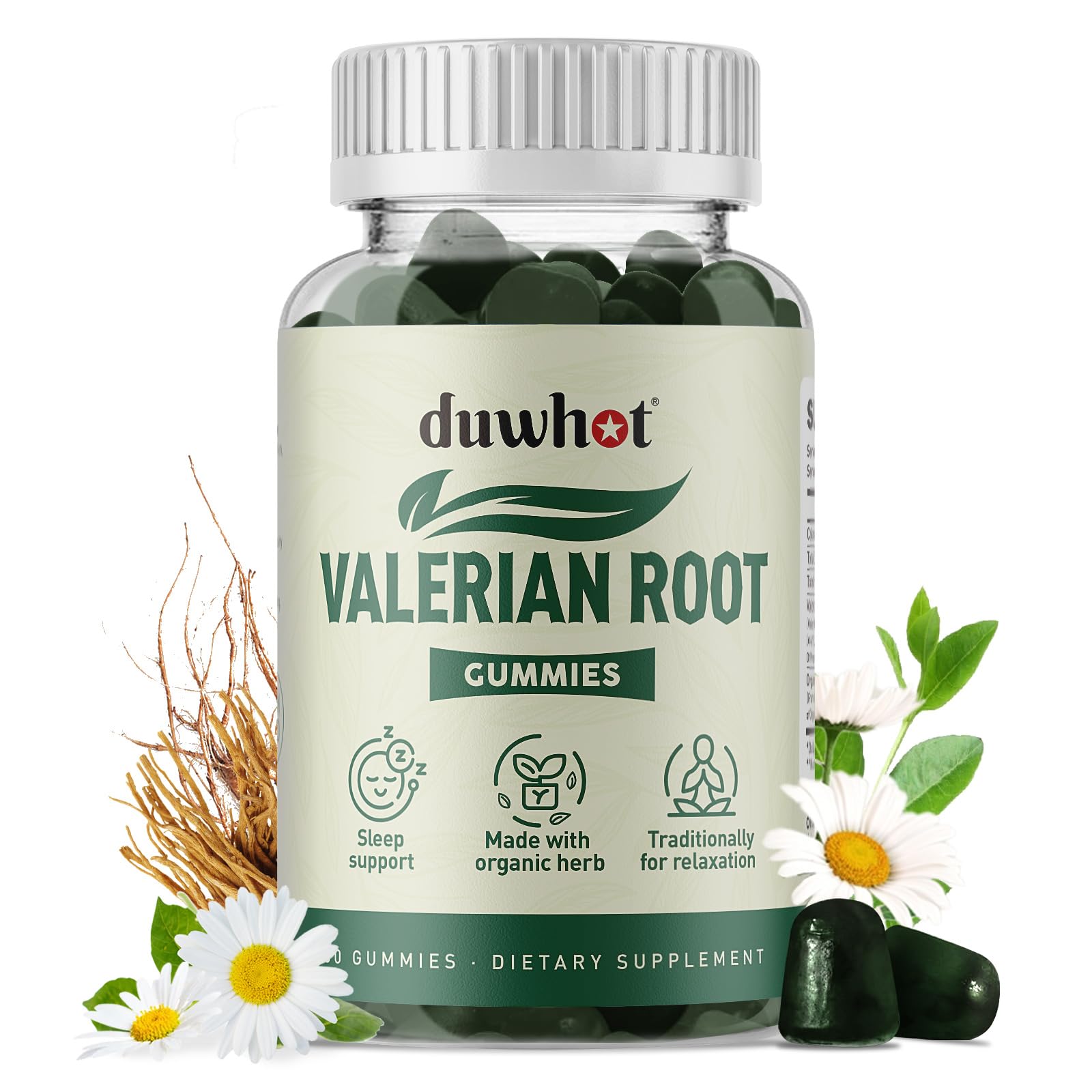 Valerian Root Gummies（1600mg/Serving）, Support Natural Sleep & Stress Relief, High Potency Valerian Root Extract Supplements for Kids & Adults, Apple Flavor, 60 Chews