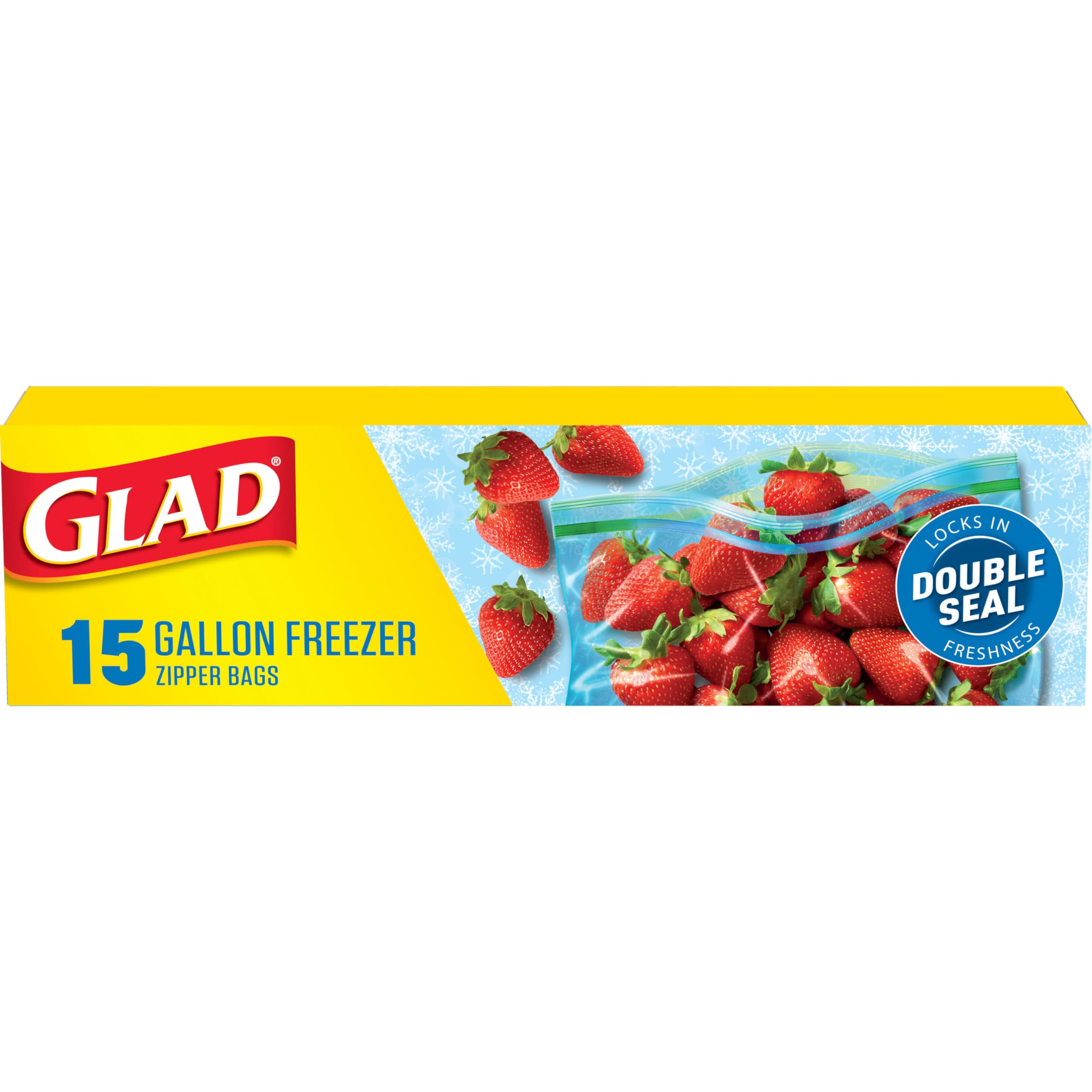 Glad Zipper Freezer Storage Plastic Bags, Gallon, 15 Count (Package May Vary)