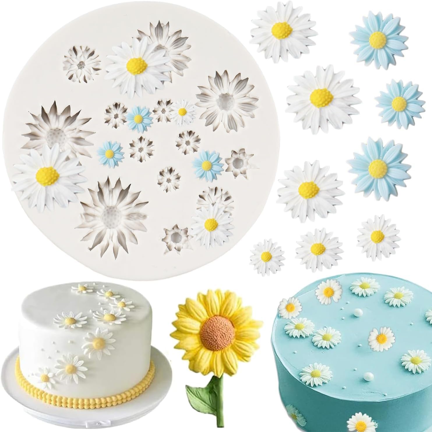 Skytail 13 Cavity Daisy Sunflower Flower Silicone Fondant Mould for Chocolate Candy Cake Decoration Cupcake Topper Jelly Dessert Ice Cube Sugarcraft Clay Candle Wax Soap Mini Resin Craft Jewelry Mold