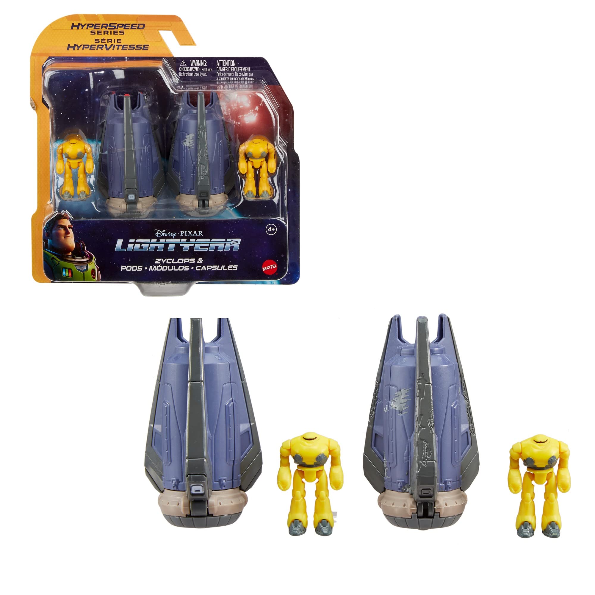 Buzz Lightyear Disney Pixar Lightyear Hyperspeed Series Zyclops Space Pod Battle Damage & Zyclops Figure, 3.78 Inch Long Vehicle & 1.75 Inch Figure, Toy 4 Years & Up, HHJ96