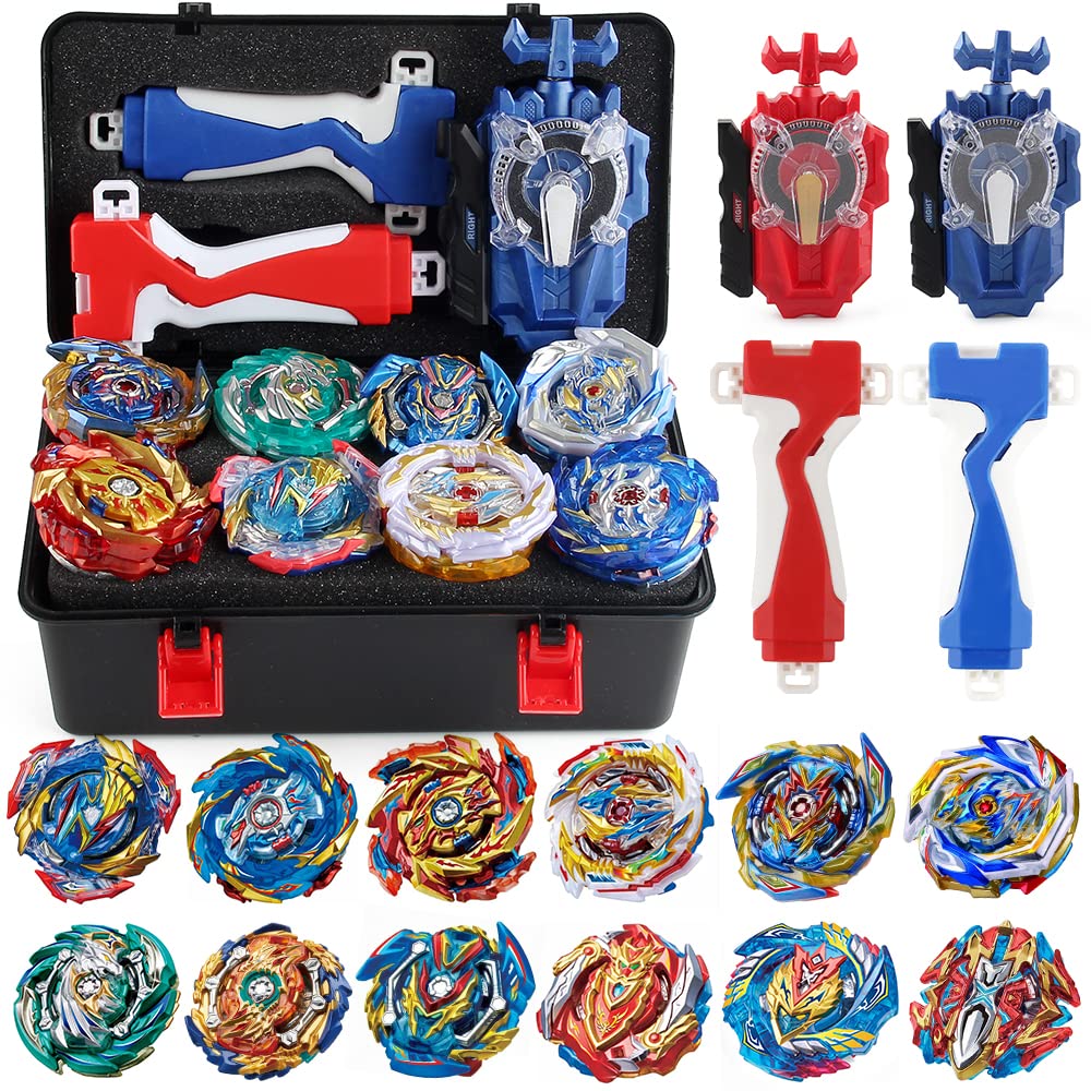 Bey Battling Top Toy Blade Set 12 Spinning Tops 2 Launchers Metal Fusion Gyro Game with Portable Storage Box Gift for Kids Children Boys Ages 6+