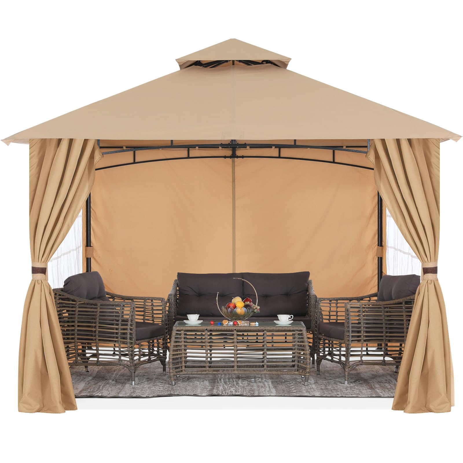 MasterCanopy3x3M Outdoor Patio Gazebo for Shade with Church Windows Sidewalls,Beige