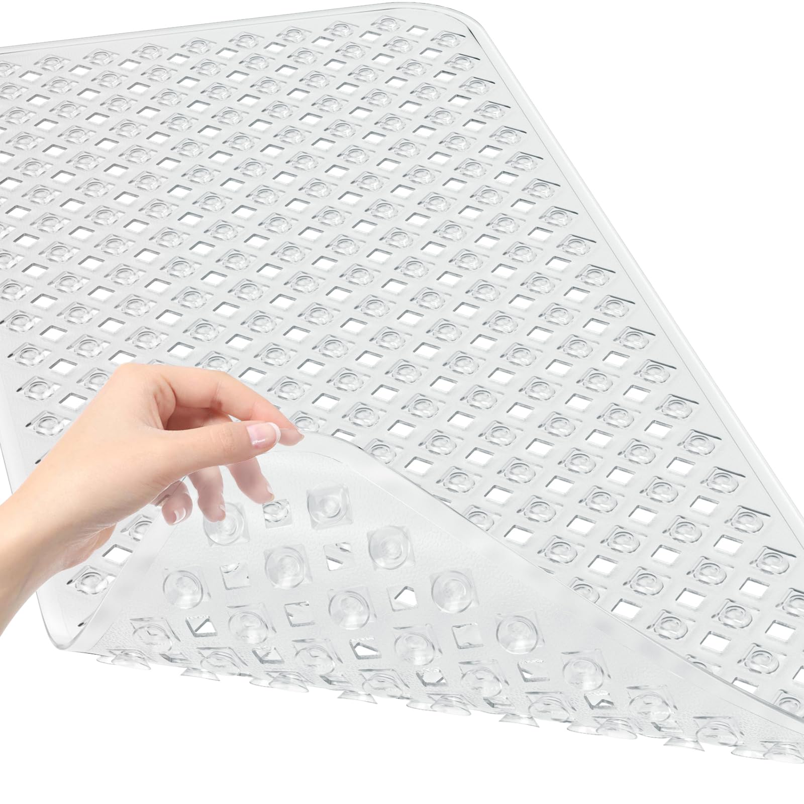 XIYUNTEBath Mat Non Slip Shower Mat Anti Mould - 88 x 40cm Bathtub Mat Non Slip Bath Mats for Inside Bath, Rubber Anti Slip Bath Mat with Suction Cups, Machine-Washable, Clear