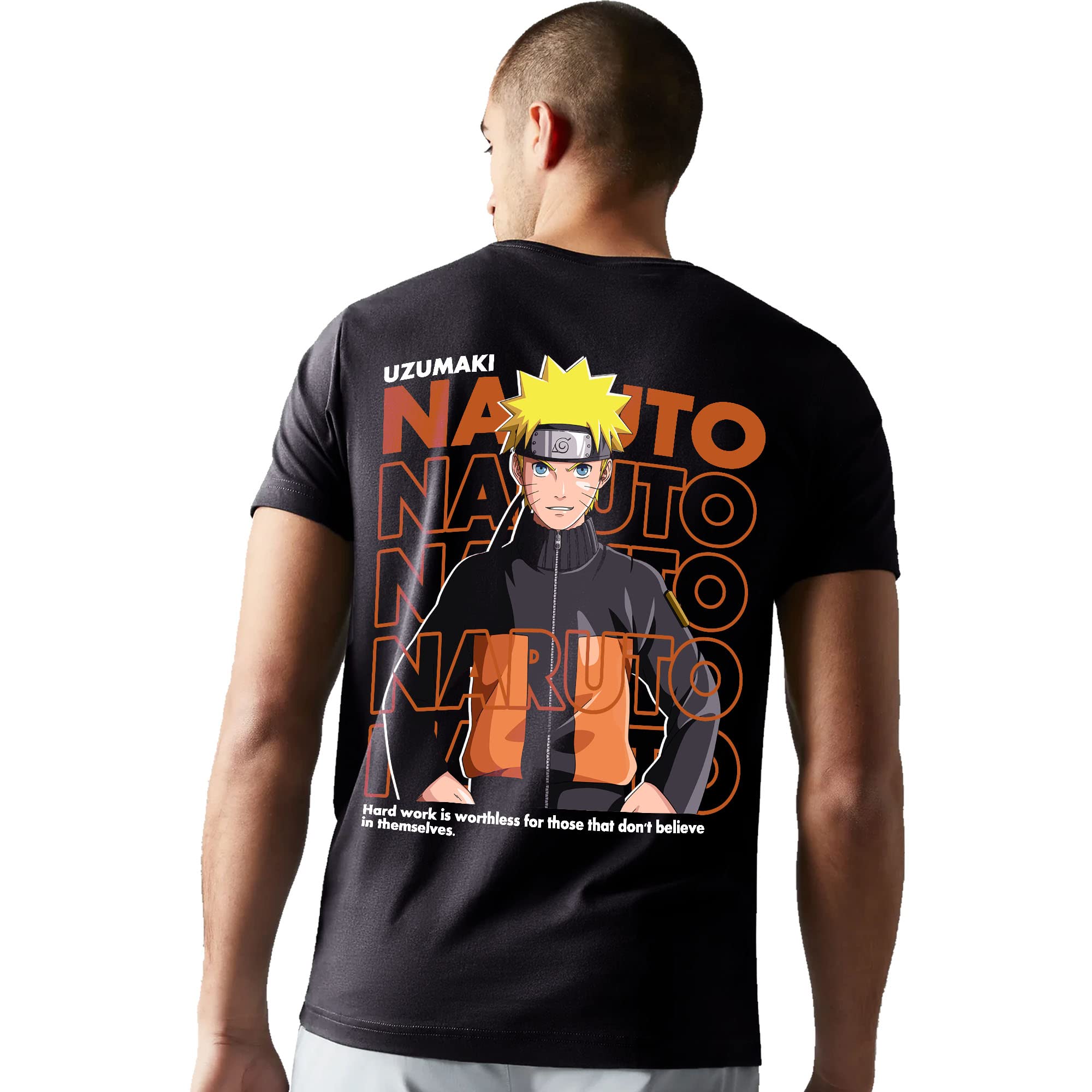 Urban Thread | Naru to Uzumaki Nine Tales | Round/Crew Neck Printed t-Shirt | Graphic Anime Printed Black T-Shirt Half/Short Sleeve Front and Back for Men & Boys