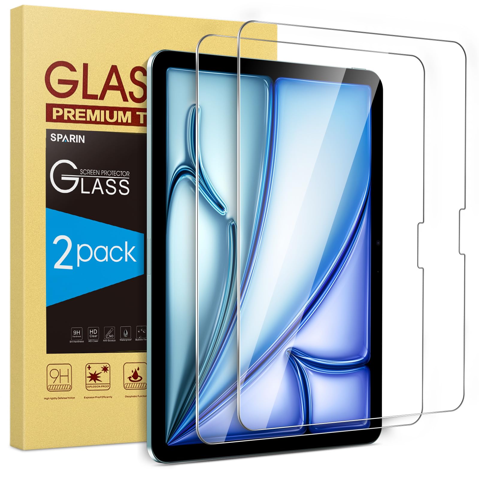 SPARIN 2 Pack Screen Protector for iPad Air 11-inch 2024 (6th Generation), Tempered Glass-Apple Pencil Pro & Case Compatible, Anti-Scratches, High Definition