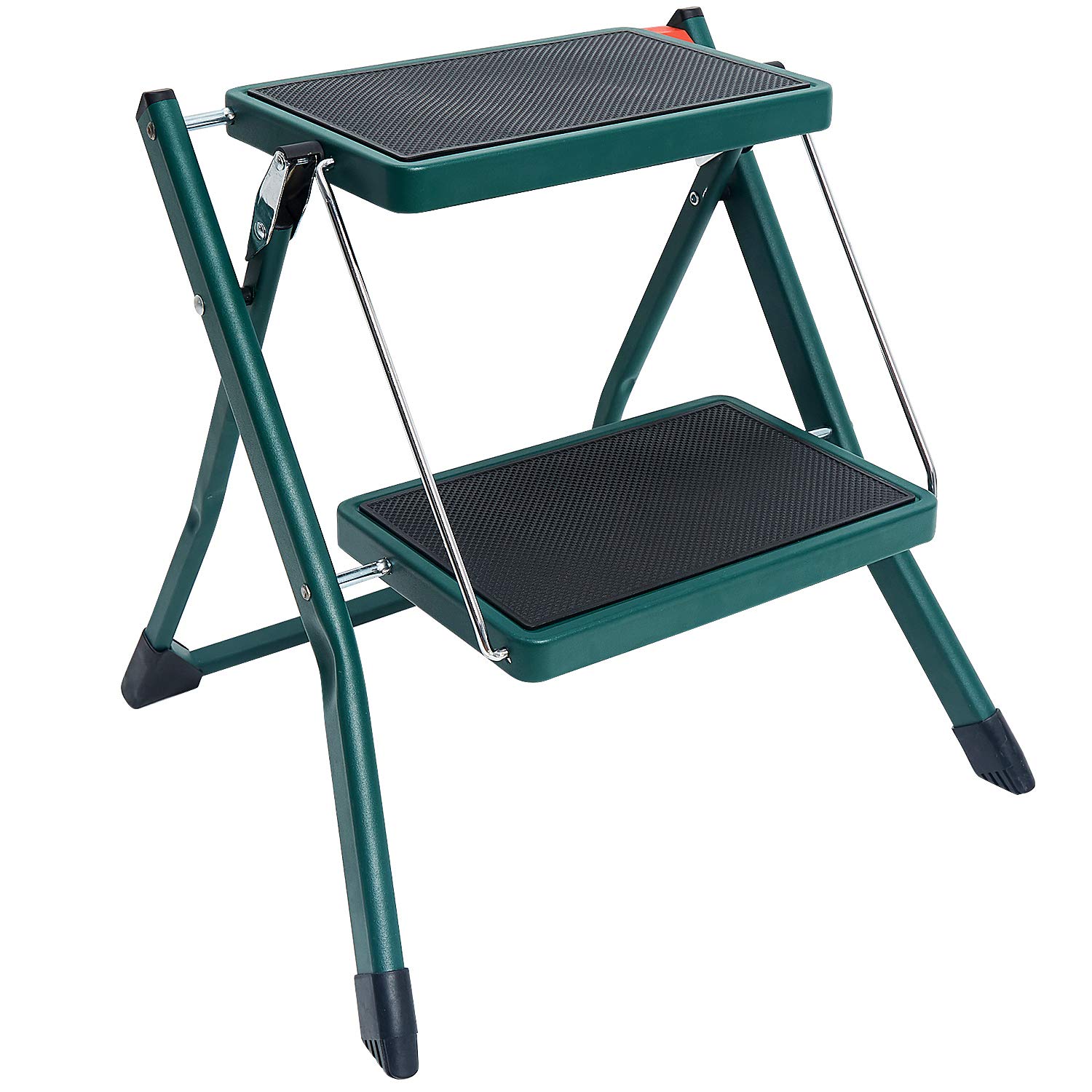 Delxo 2 Step Stool Stepladders Lightweight White Folding Step Ladder with Handgrip Anti-Slip Sturdy and Wide Pedal Steel Ladder Mini-Stool 250lbs 2-Feet Green