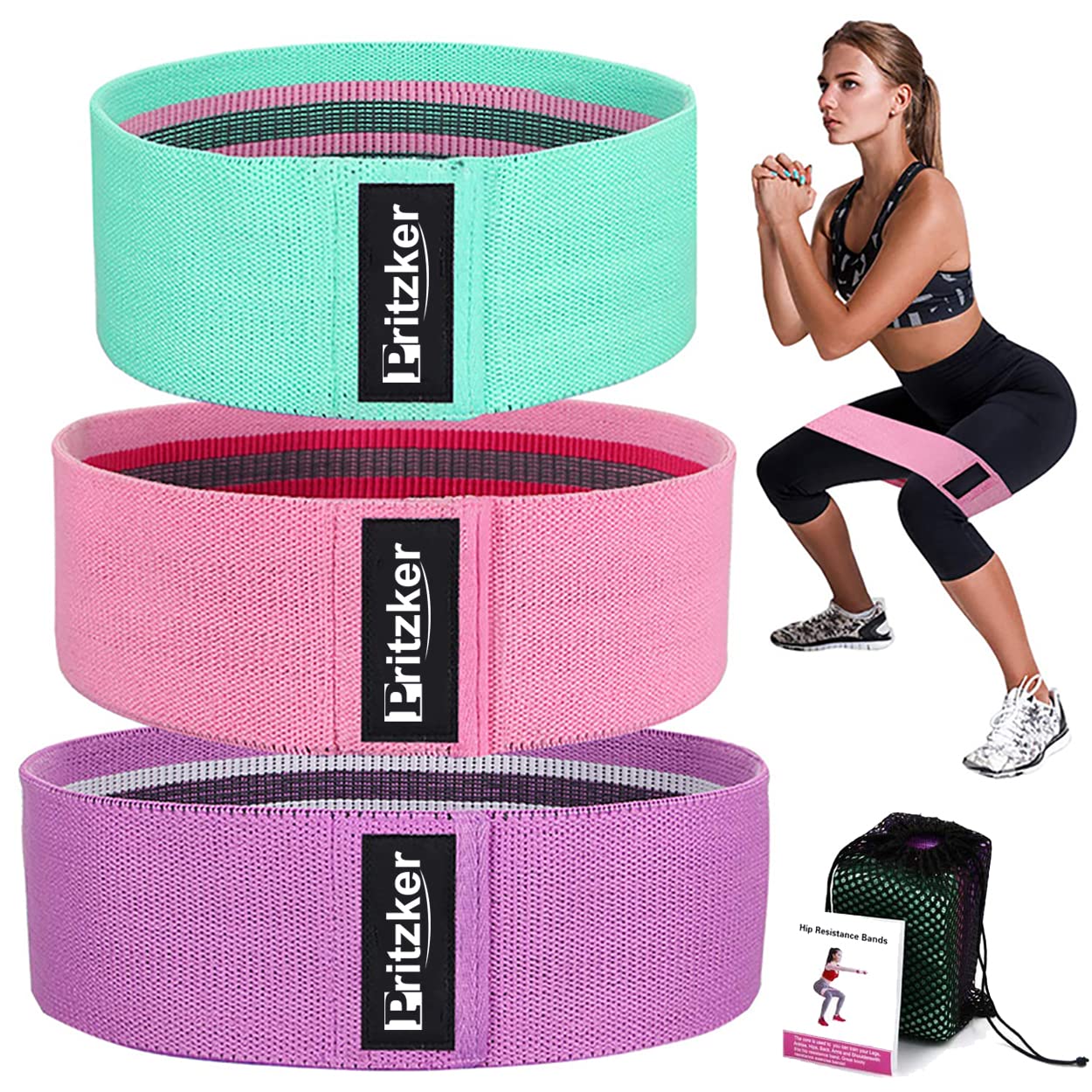 PRITZKER Resistance Bands for Legs and Butt, Exercise Bands Hip Bands Wide Booty Bands Workout Bands Sports Fitness Bands Stretch Resistance Loops Band Anti Slip Elastic