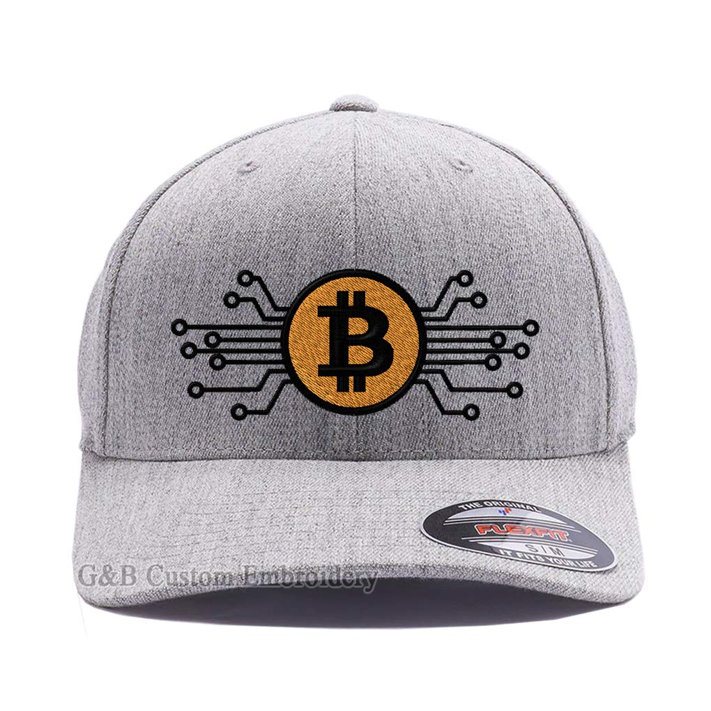 Bitcoin hat. Bitcoin Digital Currency. Embroidered. 6477 Flexfit Baseball Cap.