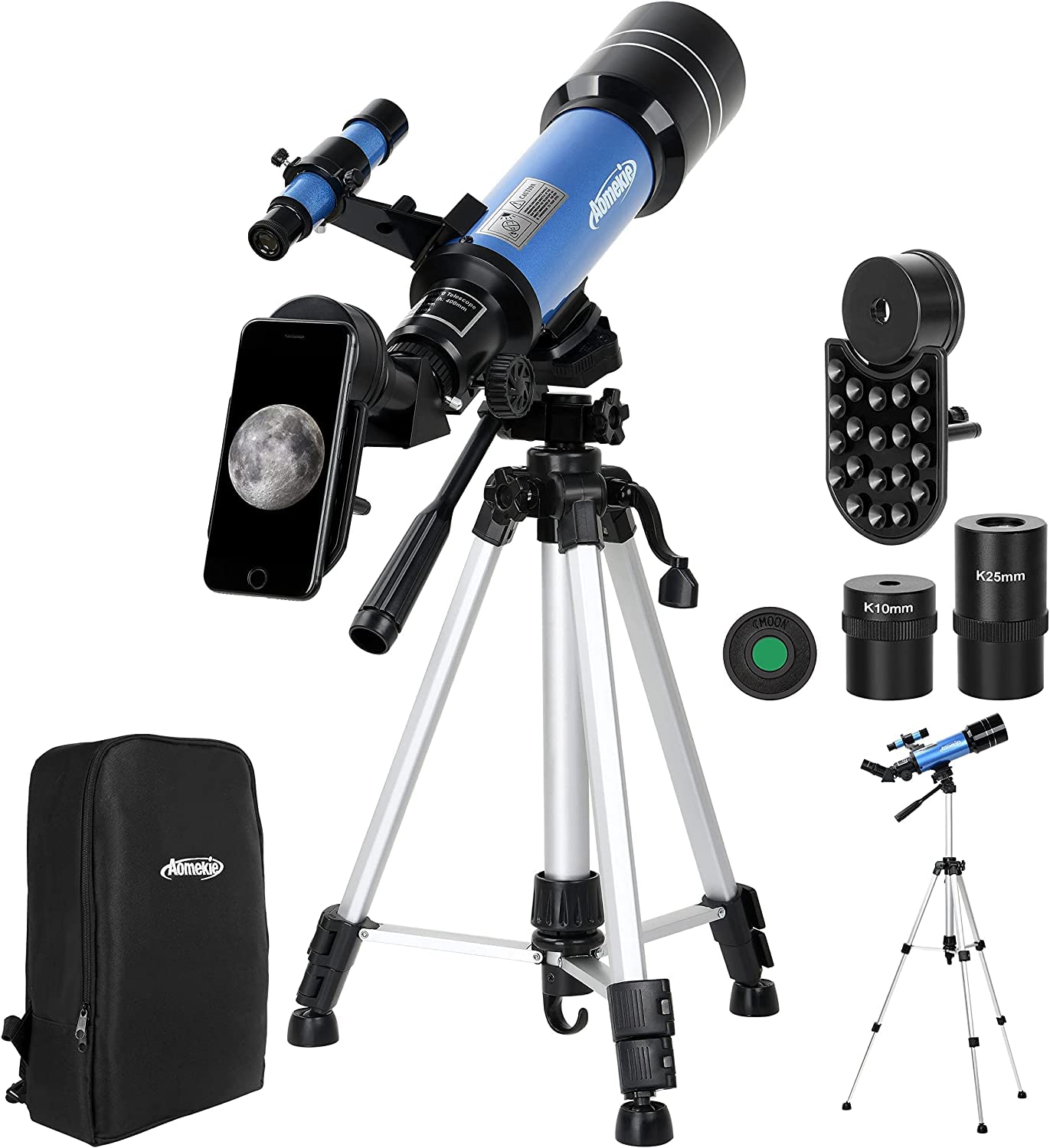 Aomekie Telescope for Astronomy 70mm Telescope Beginners with Adjustable Tripod Phone Adapter and Metal Moon Filter as