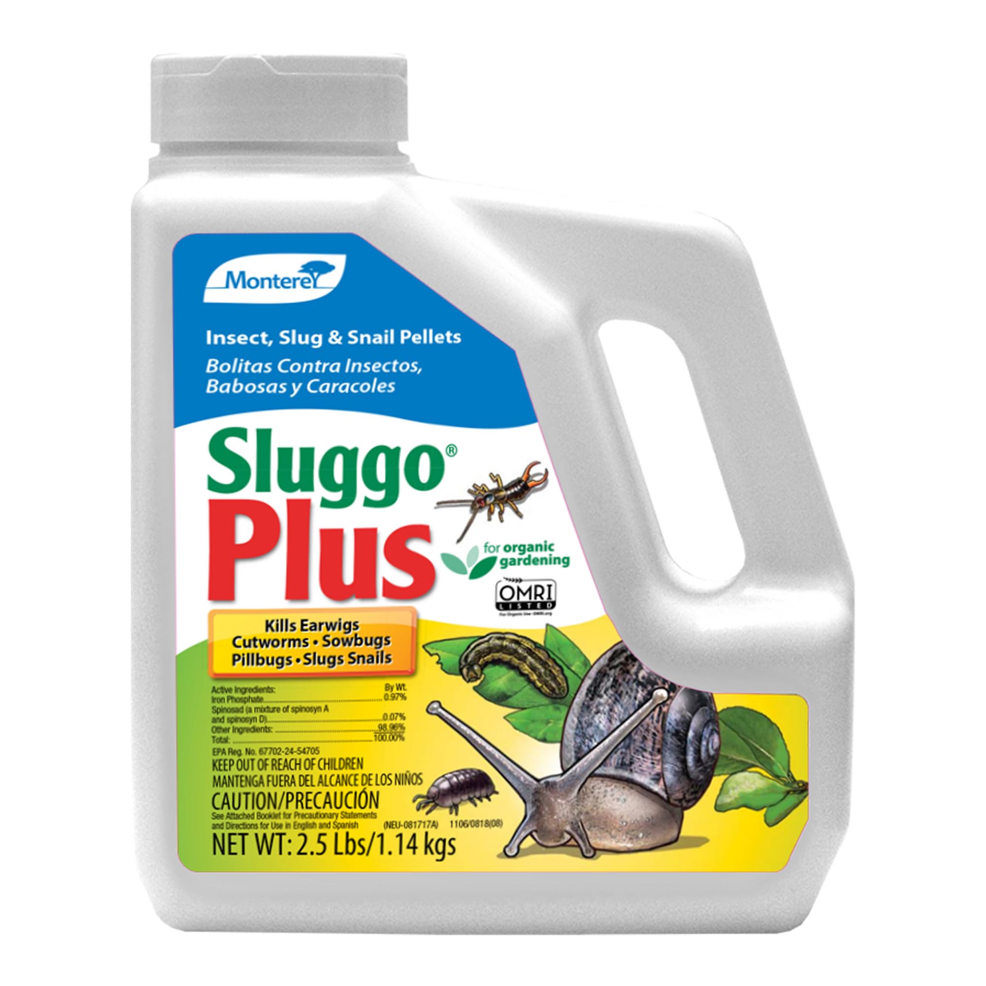 Monterey - Sluggo Plus - Snail & Slug Killer, Plus Controls Other Insects, OMRI Listed for Organic Gardening - 2.5 Pounds