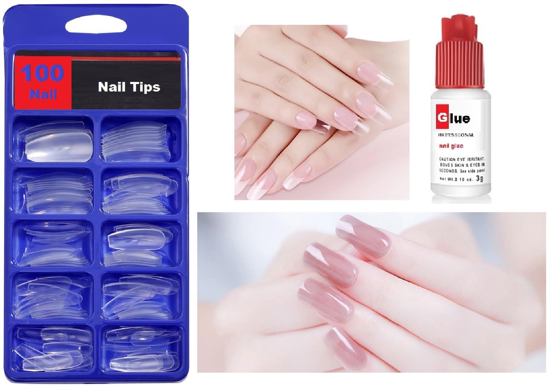 Set Of 100Pc Professional Acrylic False Fake Nails Transparent