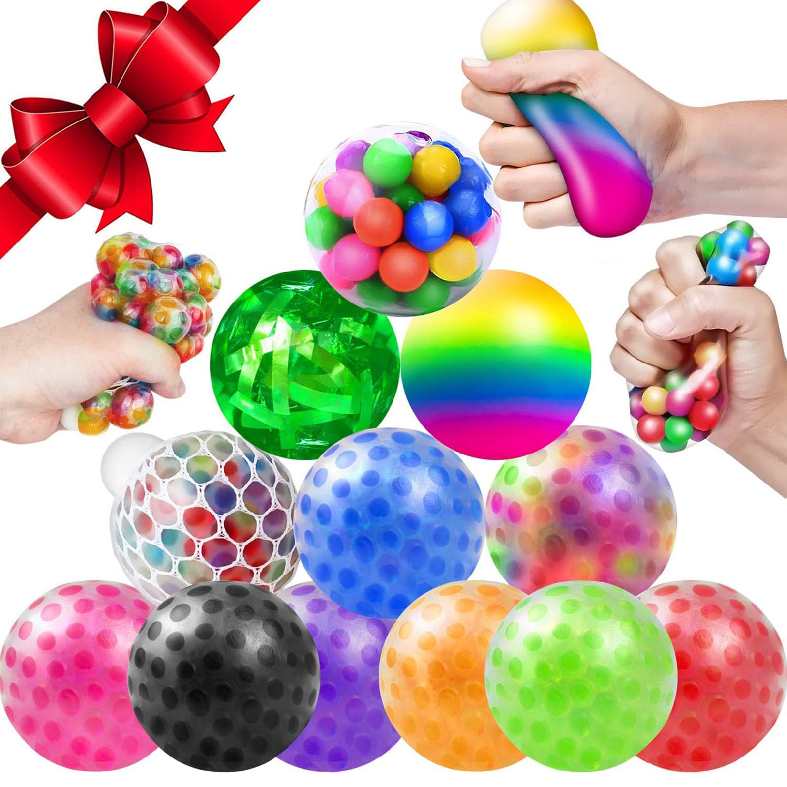 Kickidz Sensory Stress Balls Set Fidget Toys, Squishy Stress Relief Ball, 12 Pack Squeeze Ball Toys for Adults Kids Autism Hyperactivity, Stress Relieve, Increase Entertainment