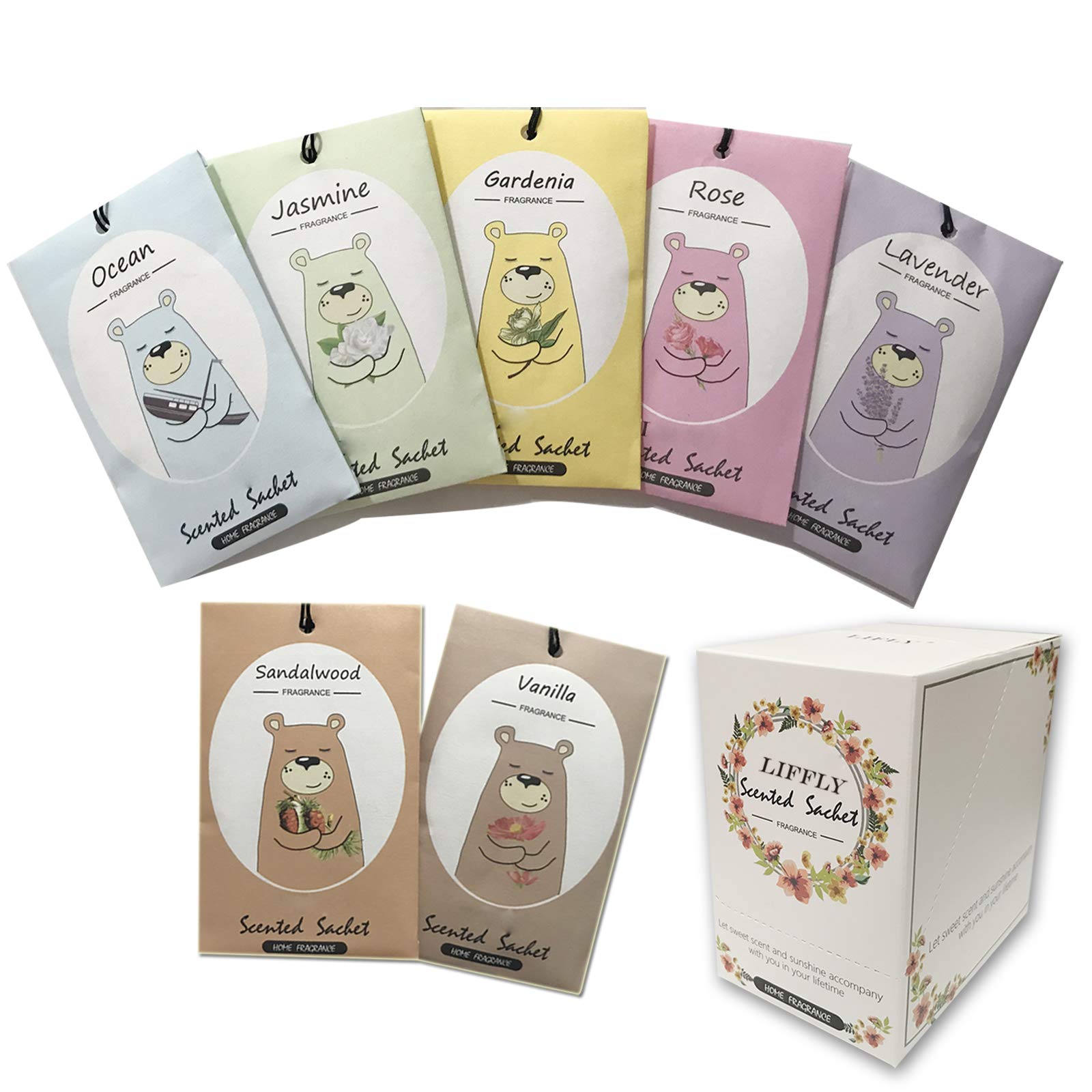 14 Packs Scented Sachets for Drawers and Closets Lavender, Rose, Jasmine, Ocean, Vanilla, Sandalwood, Gardenia 7 Scent