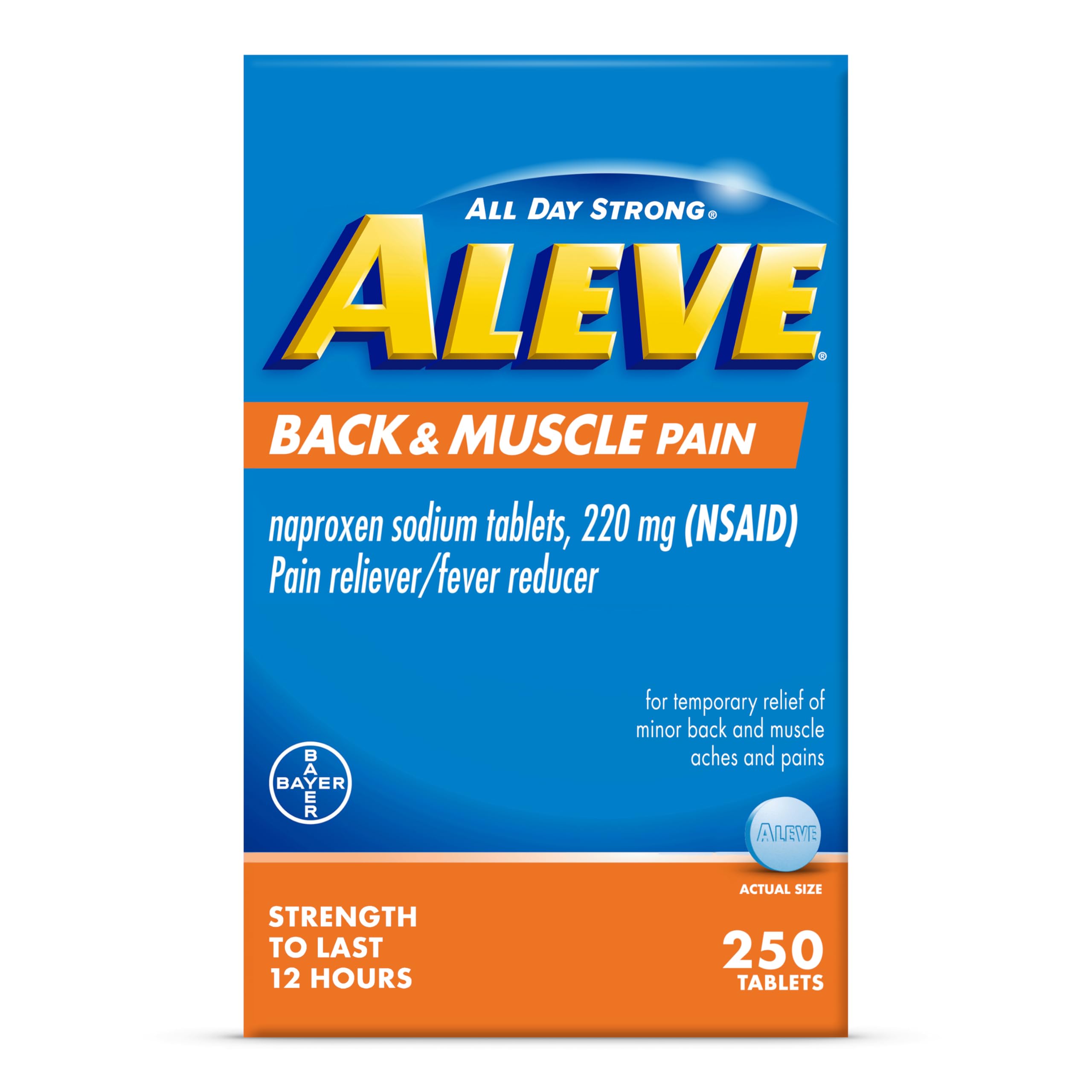 Aleve Back & Muscle Pain Relief Naproxen Sodium Tablets, Pain Reliever & Fever Reducer, Medicine for Body , 250 Count