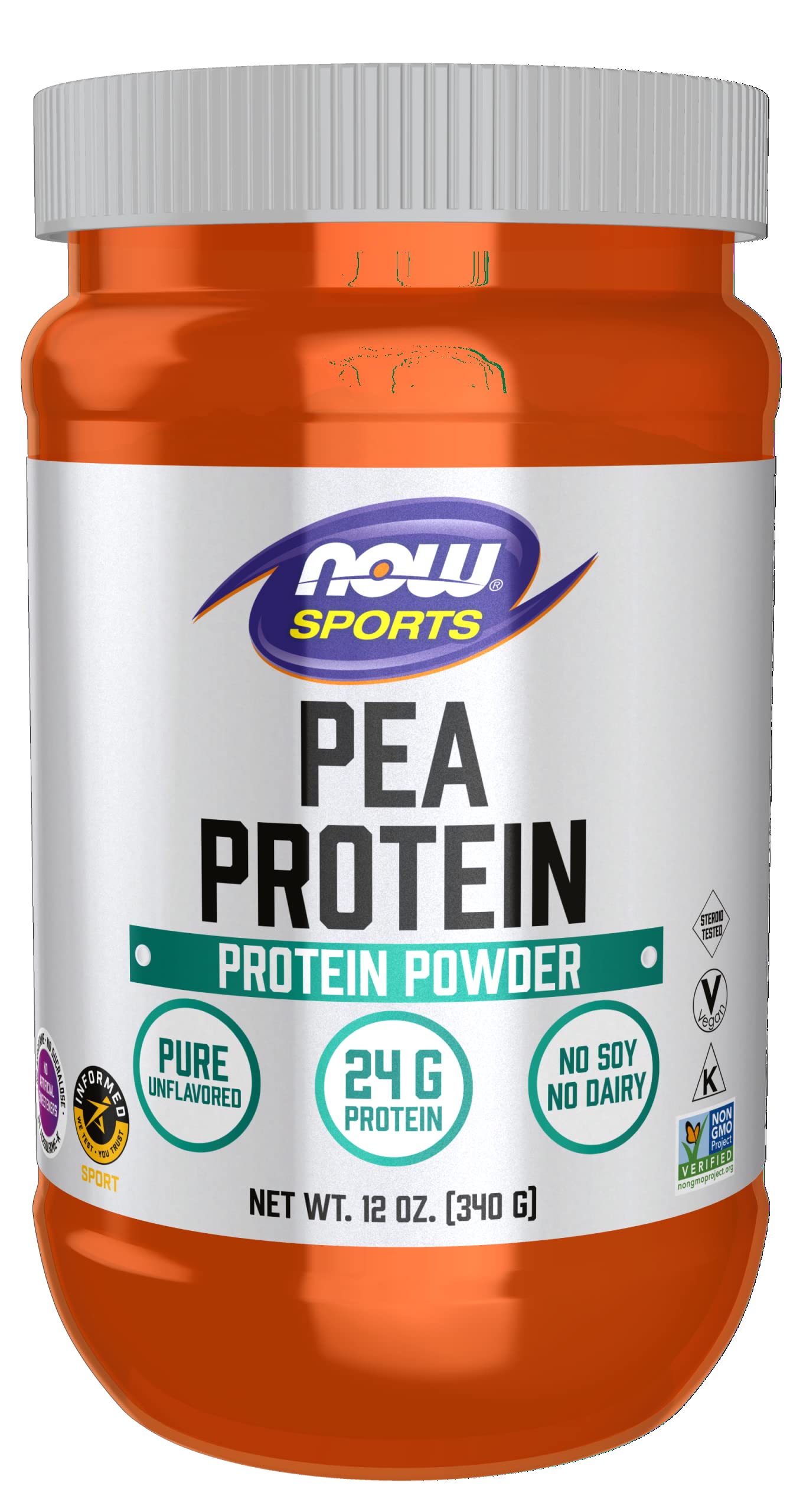 NOWSports Nutrition, Pea Protein 24 G, Easily Digested, Unflavored Powder, 12-Ounce