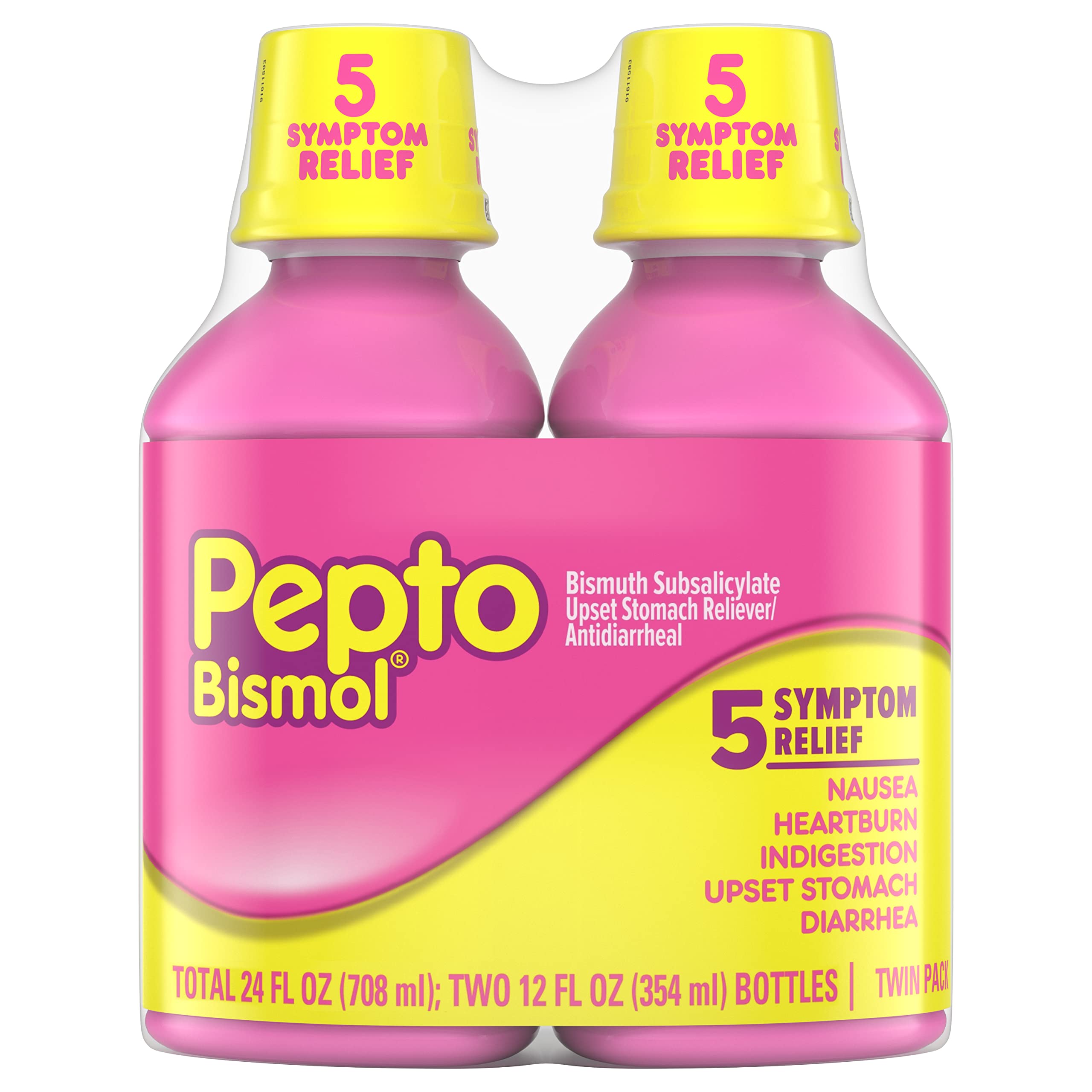 Pepto BismolLiquid for Nausea, Heartburn, Indigestion, Upset Stomach, and Diarrhea - Fast Relief for 5 Symptoms, Original Flavor, 2x12 oz