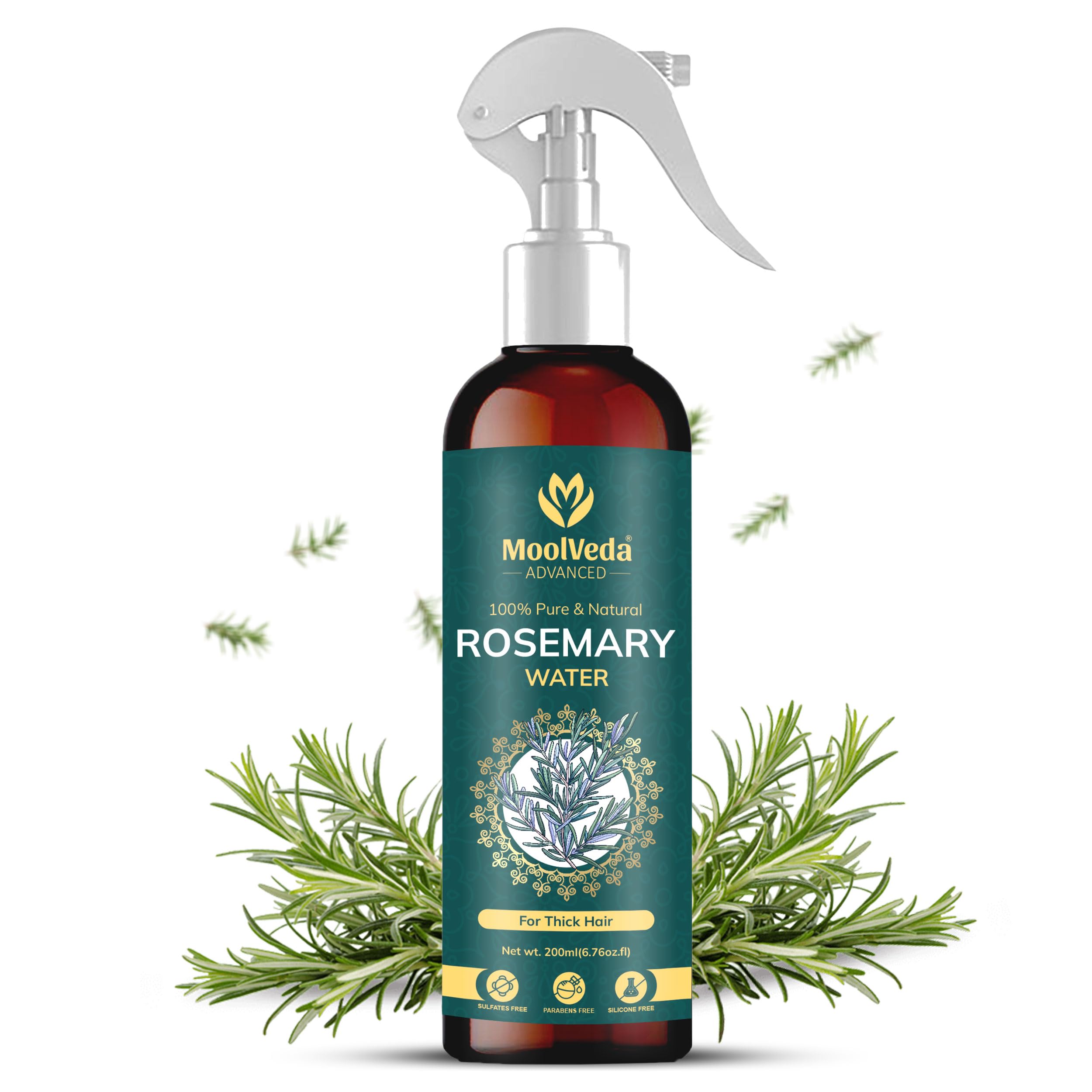 Moolveda Rosemary Water Spray For Hair Care | Rosemary Hair Mist | Adds Shine | Helps Reduce Hairfall | Strengthens Hair | Suitable For All Hair Types (200 ml)