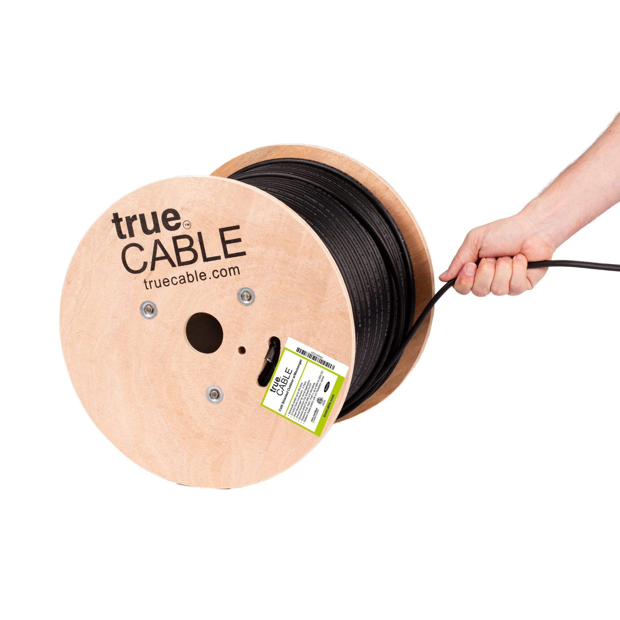 trueCABLE Cat6 Outdoor W/Messenger, Shielded FTP, 1000ft, UV, Aerial, CMX, Black, 23AWG Solid Bare Copper, 550MHz, ETL Listed, Bulk Ethernet Cable