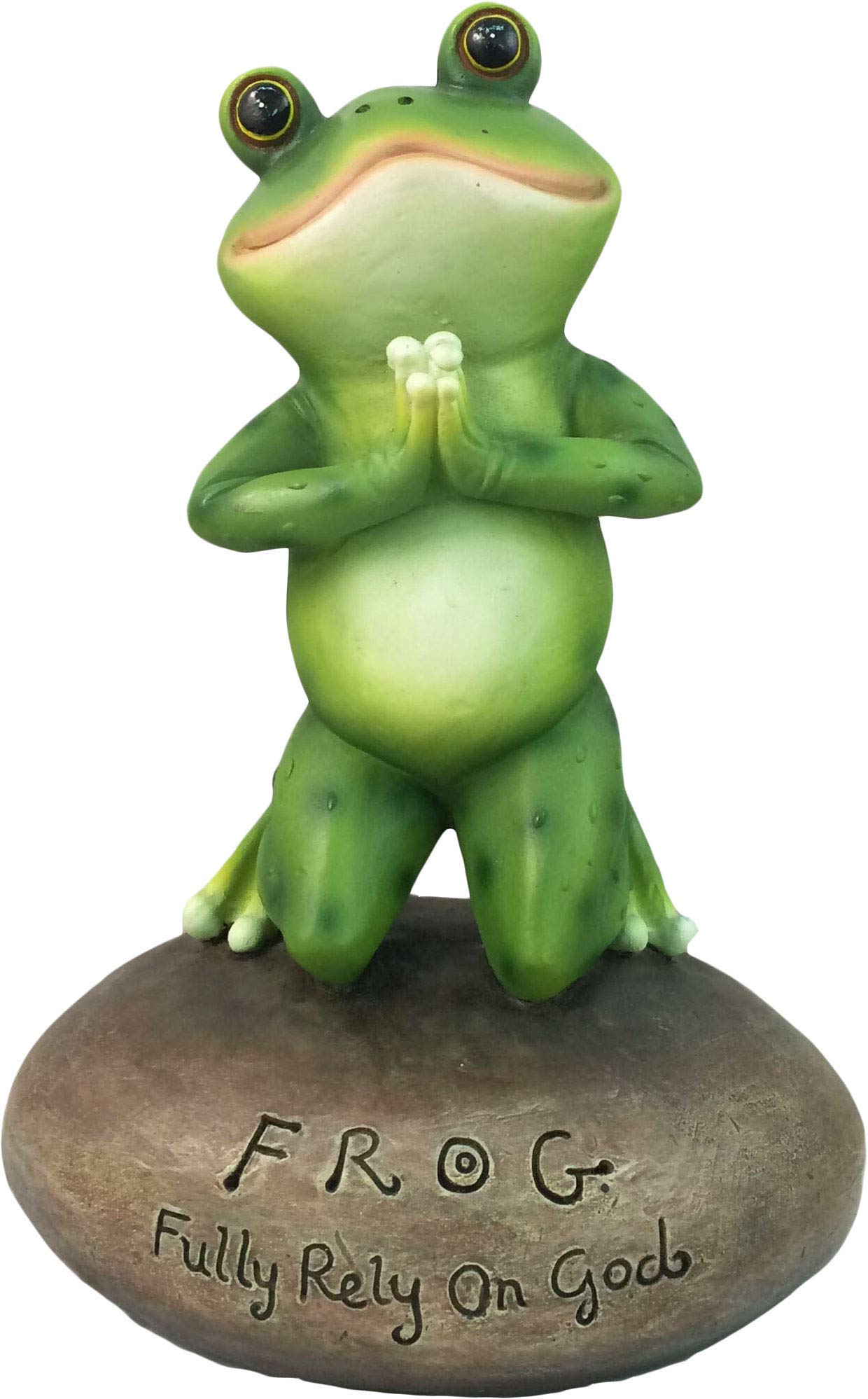 DWK 6.5" Blessed Assurance Inspirational Cute Praying Frog On Rock Statue Novelty Collectible Frog Figurine Christian Religious Garden Decor