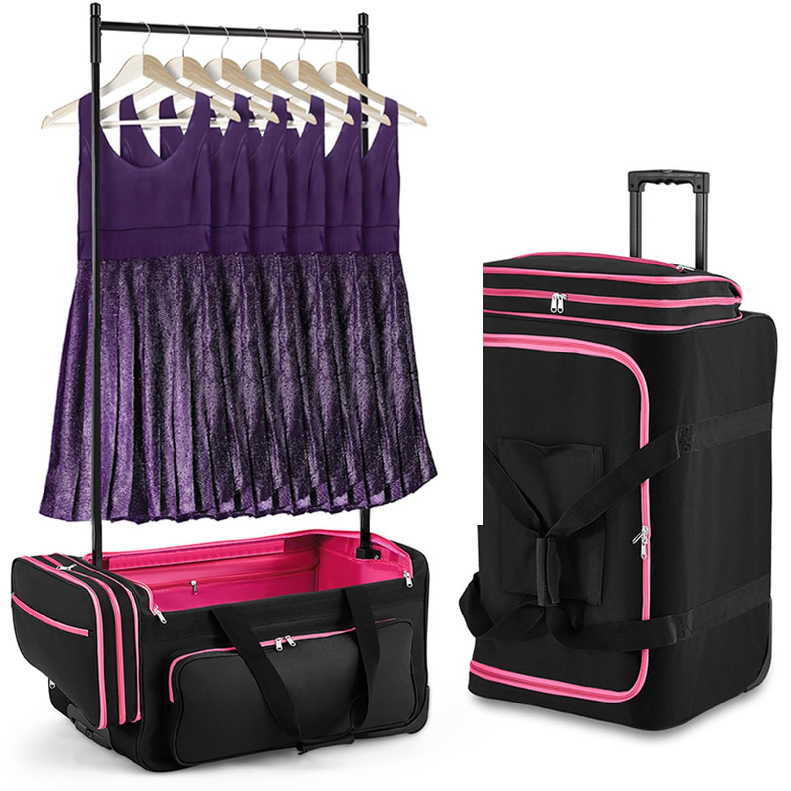 Homodoskey Dance Bag With Garment Rack,Dance Costumes Rolling Garment Bags For Travel,Garment Duffle Bag For Dance Competition, Wheeled Drop-Bottom Upright Luggage Closet Suitcase