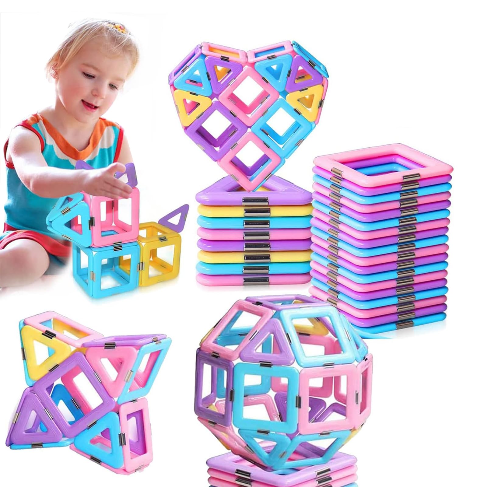 Yoawllty Magnetic Tiles Toys for 3-8 Years Old Girls Boys Upgrade Magnetic Blocks Building Set for Toddlers Creativity Gift Toys（40Pcs-Random Color)