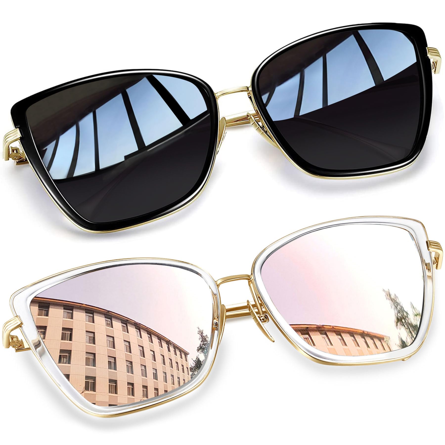 JoopinOversized Cateye Sunglasses for Women, Fashion Metal Frame Cat Eye Womens Sunglasses