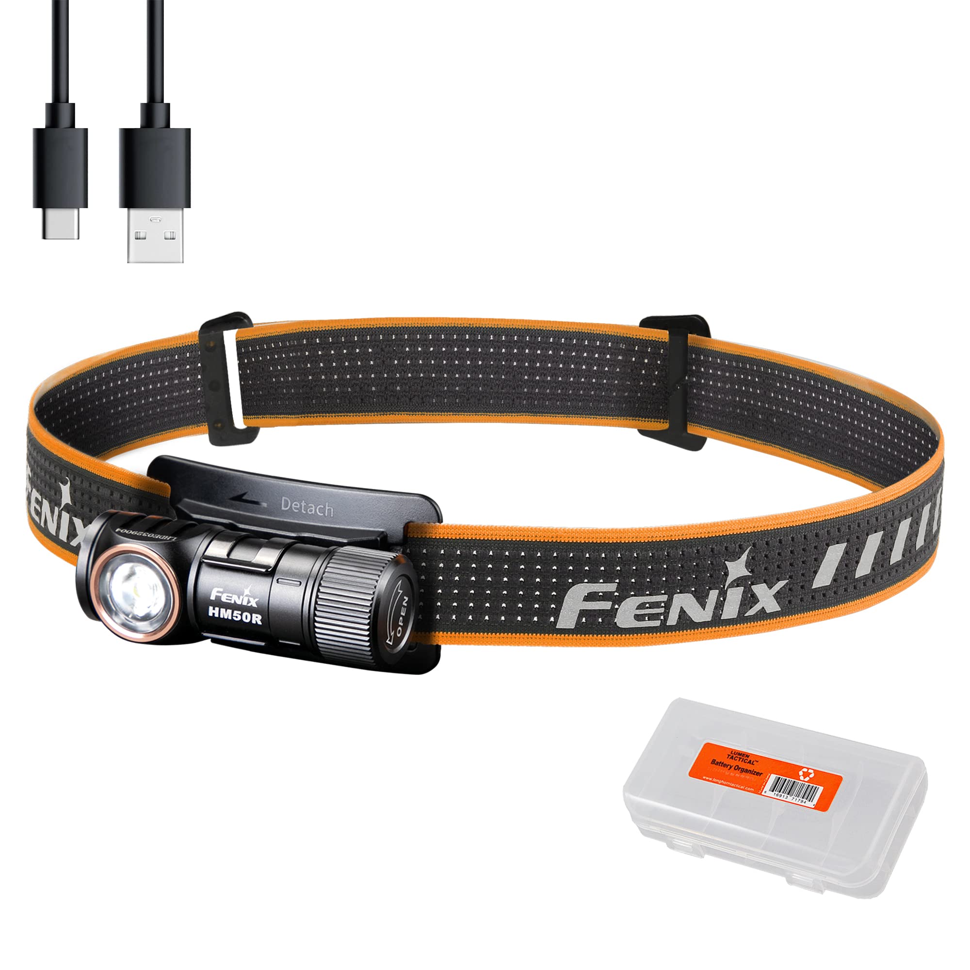 FenixHM50R v2.0 Headlamp, 700 Lumen USB-C Rechargeable Lightweight with White/Red Light, with Lumentac Organizer