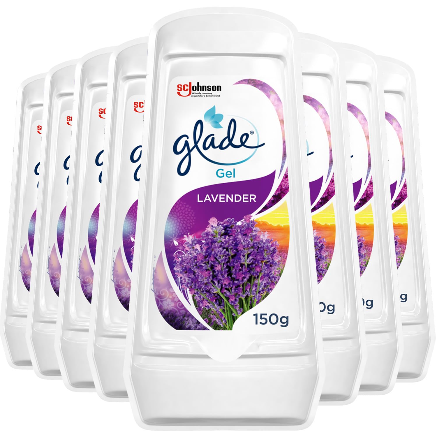 Glade Solid Gel Air Freshener, Odour Eliminator for Home & Bathroom, Lavender, Pack of 8 (8 x 150g)