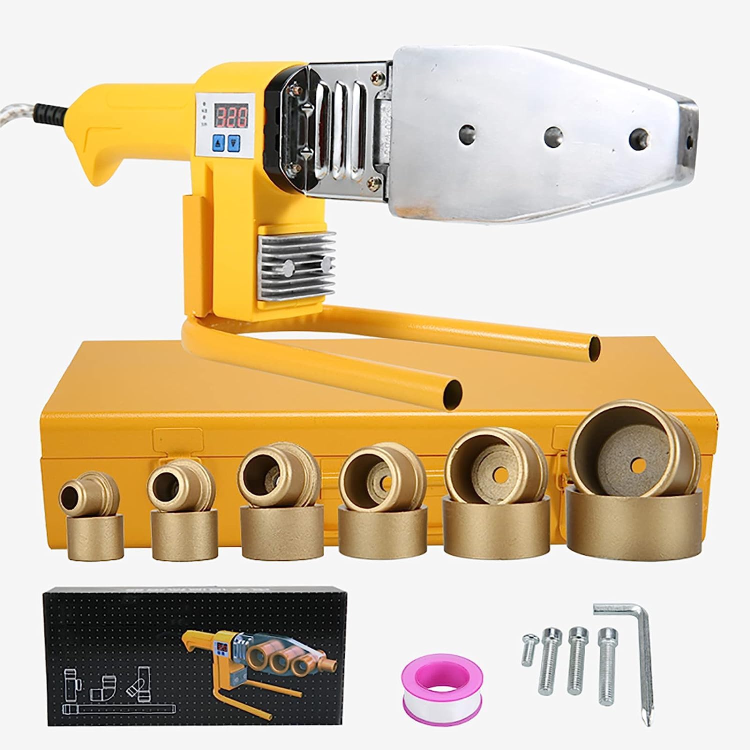 1000W Pipe Fusion Welder Handheld Socket Fusion Welder, Hot-Melt Plastic Welding Machine, Digital Temperature Controlled Water Pipe Welding Machine for PPR/PP/PE/PVC (20-63Mm) Tube