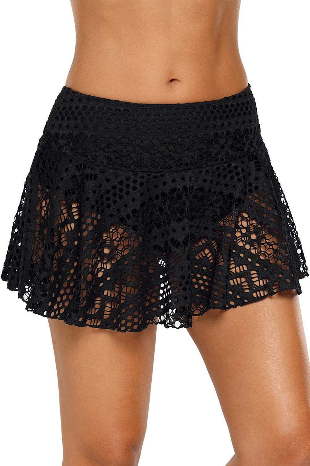 Lopie Women Lace Crochet Swim Skirt Bikini Bottom Swimsuit Board Shorts Skort Swimdress