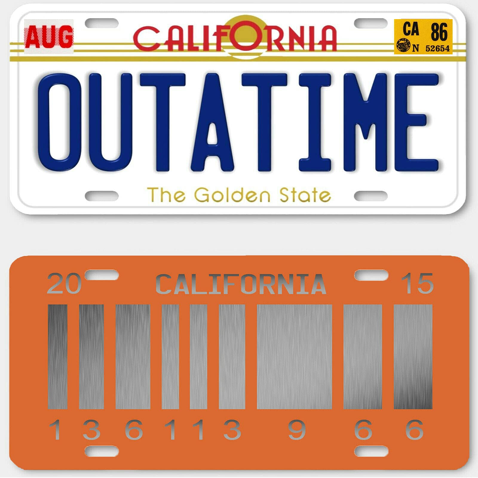 - Set of 2 metal license plate replicas of the Delorean TIME MACHINE car from the movie Back to the Future OUTATIME (PF02)