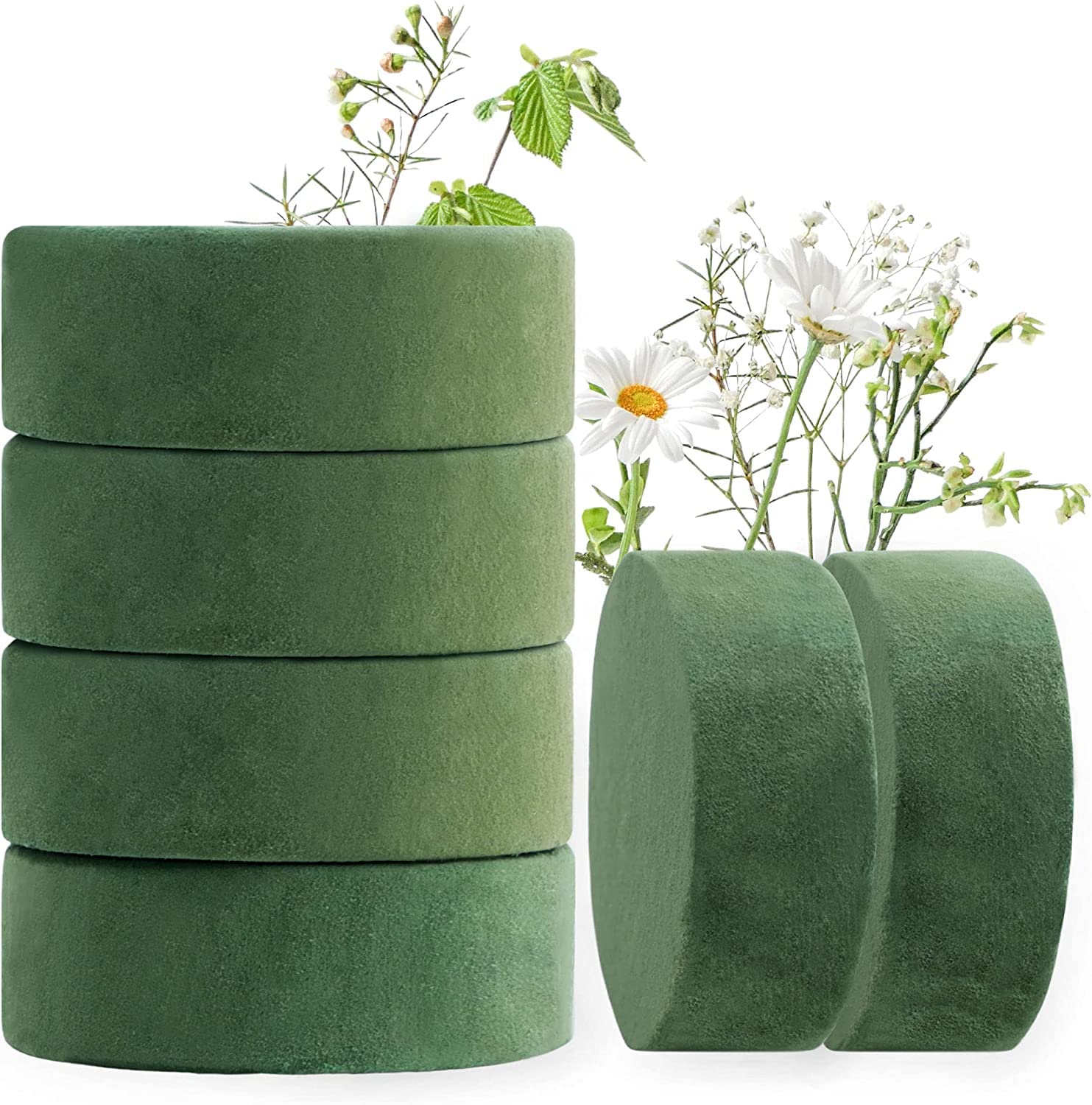 MAKINGTEC Floral Foam, Round Large Wet and Dry Floral Foam Bricks, Floral Foam Blocks for Artificial Flowers, Wedding Party Flower Decorations (4.72'', 6 Pcs)