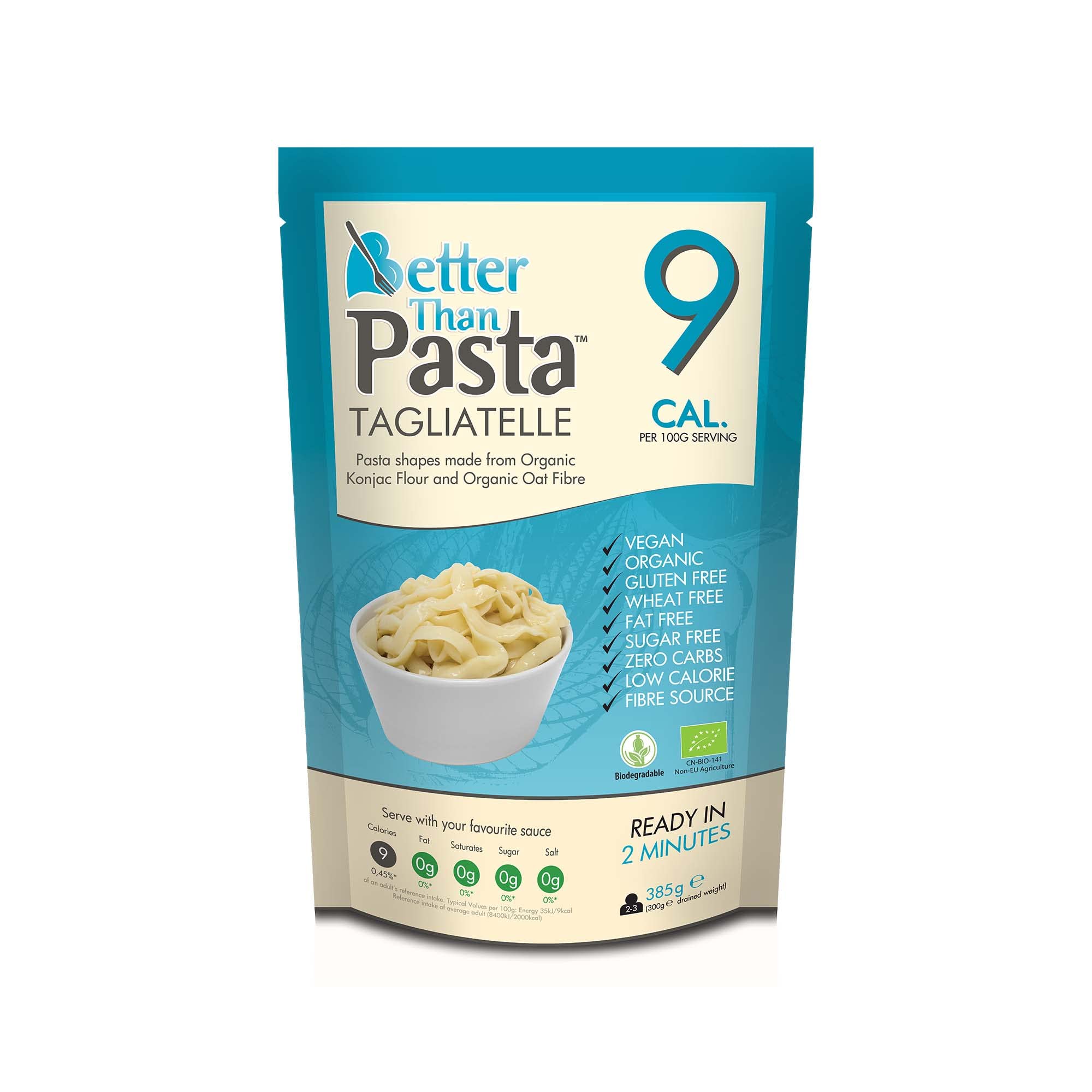 Better Than Pasta Tagliatelle (Pack of 10, 385g Each) Zero Carbohydrate | Made from Organic Konjac Flour | Keto Paleo Diet and Vegan | Zero Sugar and Low Calorie Food