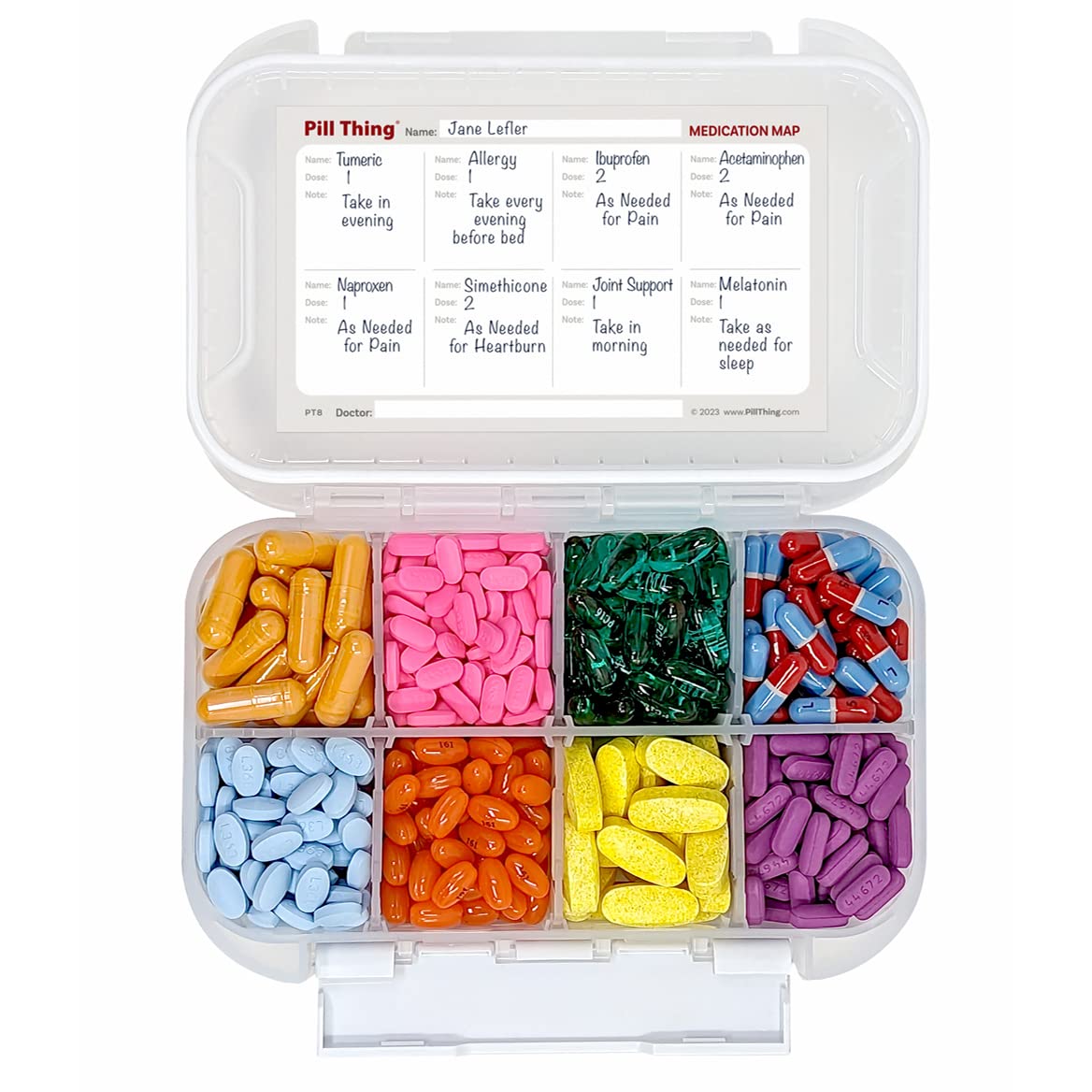 8 Compartment Large Pill Case with Airtight Seal, 8 Times a Day Pill Organizer with Adjustable Dividers, Silicone Gasket Waterproof Med Box with Medication Map (Clear - 1 Pack)