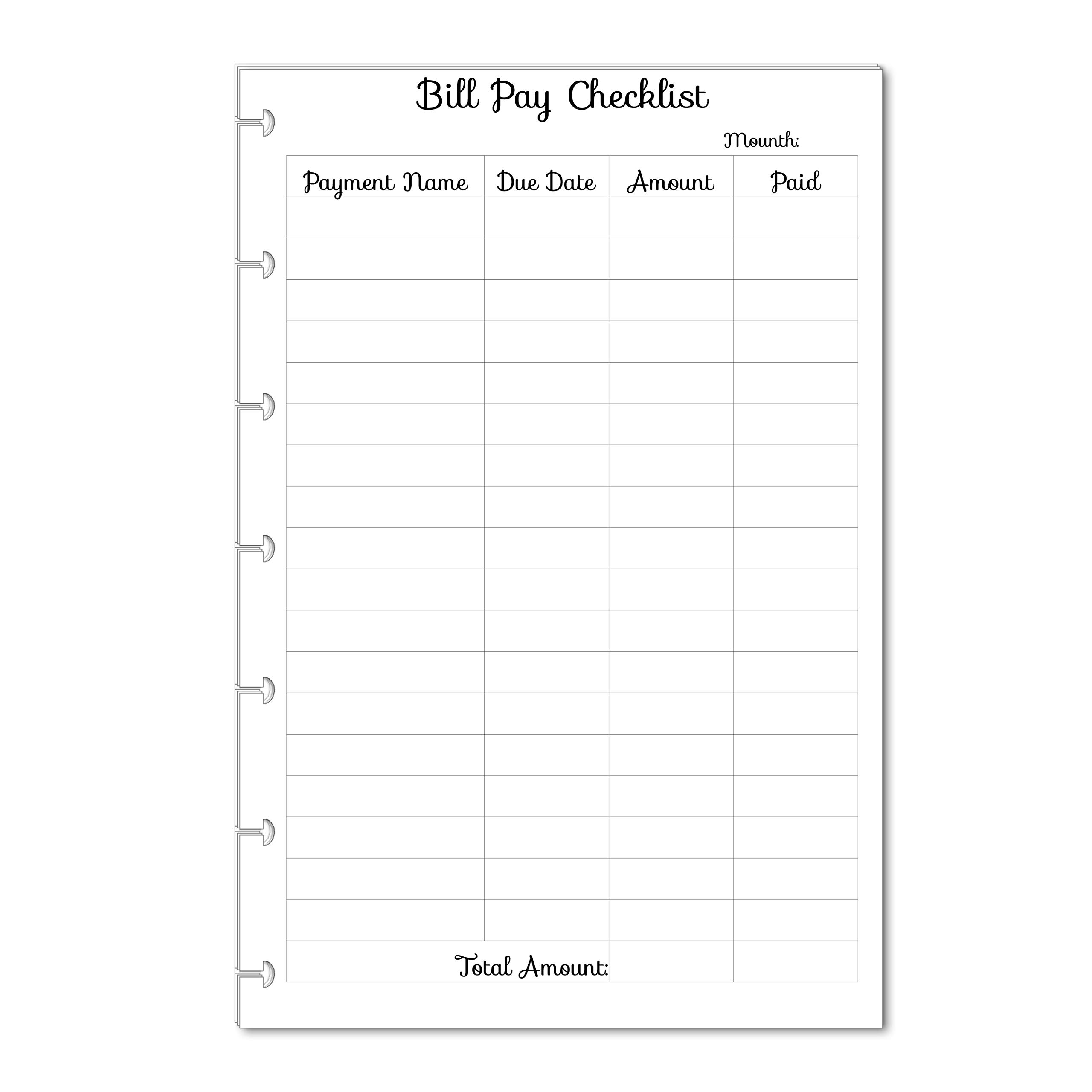 Monthly Bill Pay Checklist for 7-Disc Mini Size Planner, Fits 7-Disc Notebook, Budget Planner, Pre-punched Planner Inserts (colorful)