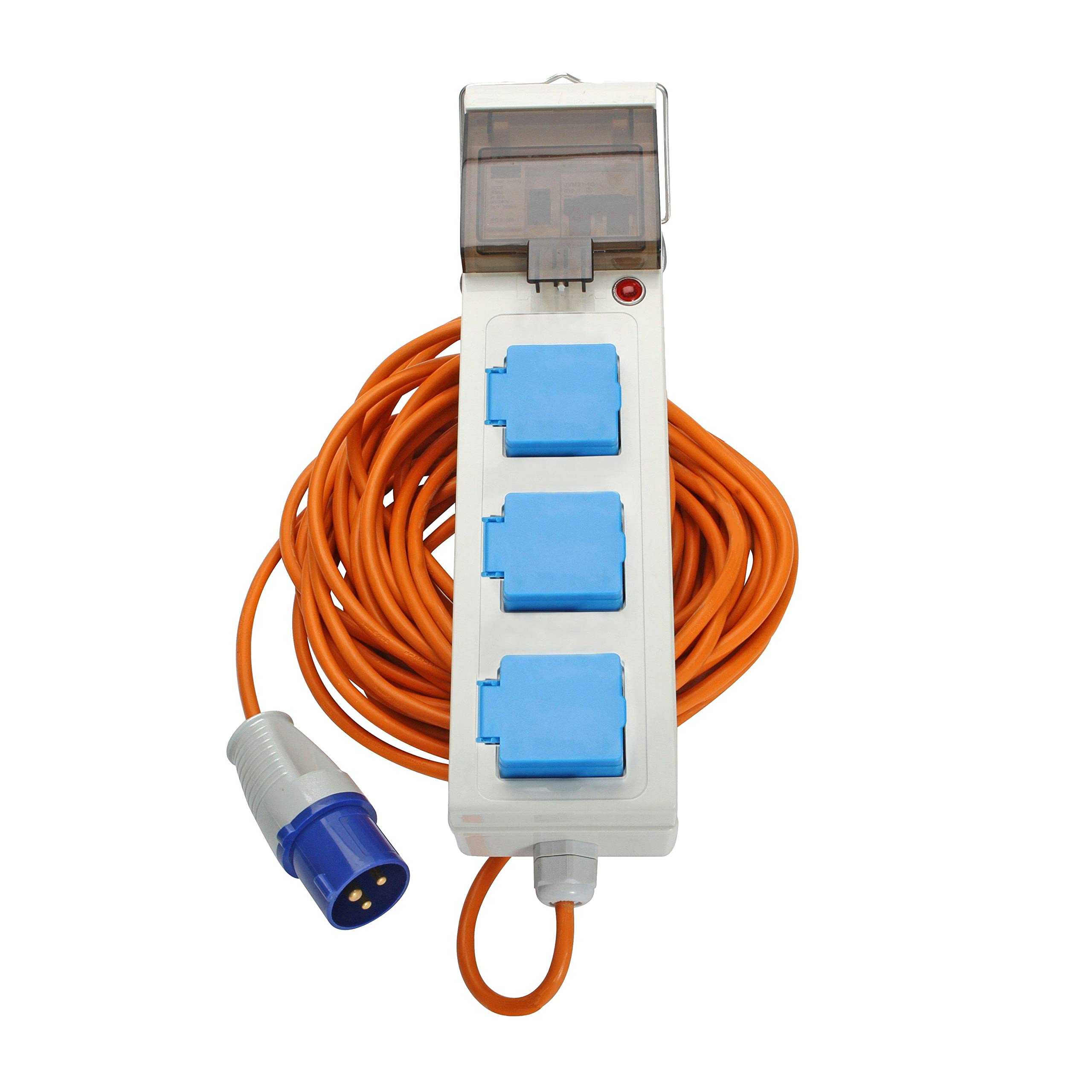 Eurohike Mobile Mains Kit with 3 UK 3-pin Sockets & 240V Site Plug, Power Extension, Electical Hook up for Camping, Motorhomes & Caravaning, 15m Cable, RCD & MCB