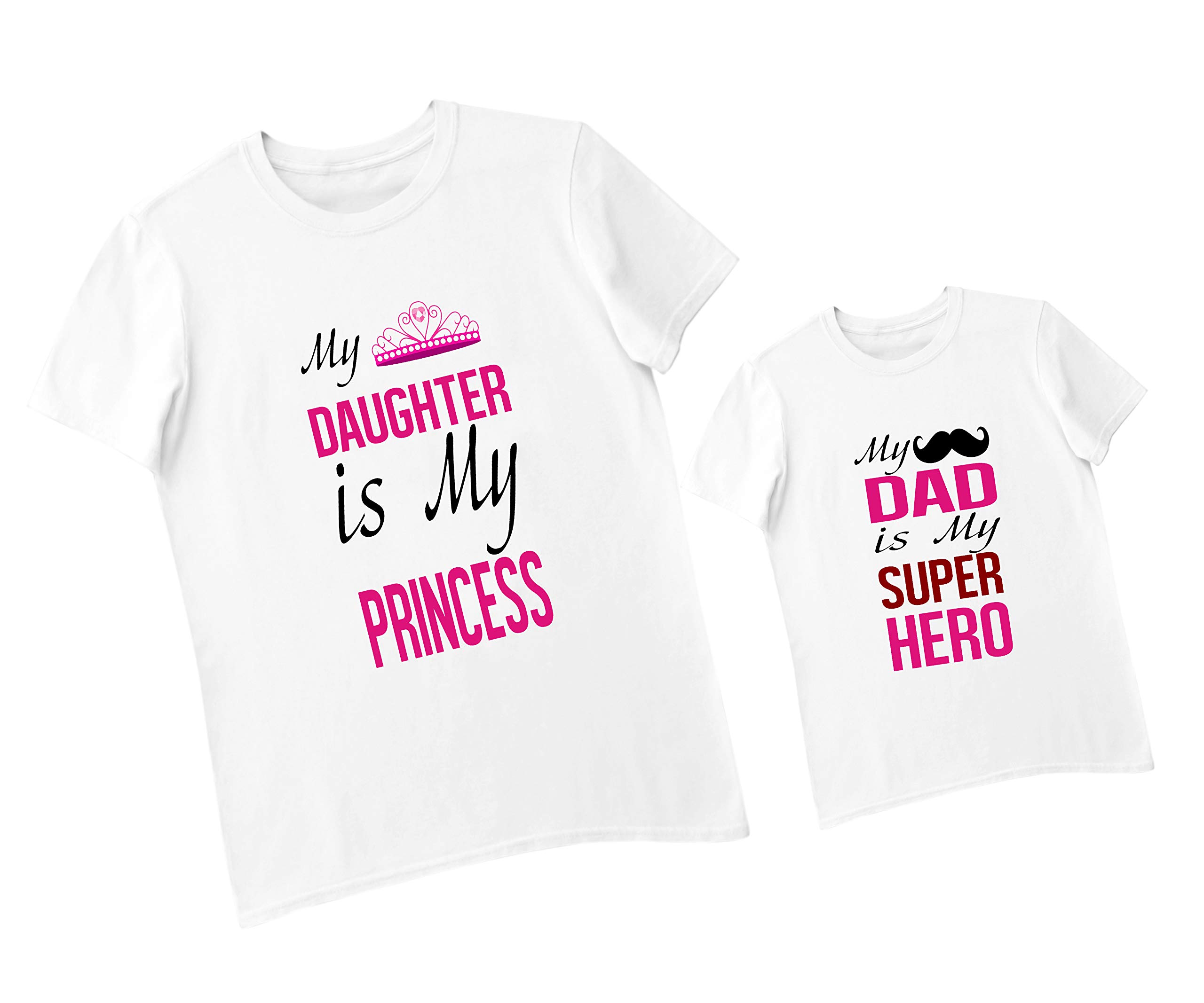 ADT Photo GiftsDad & Daughter Combo T-Shirt Pack of 2 Princess Super Hero Men Kid Year Size