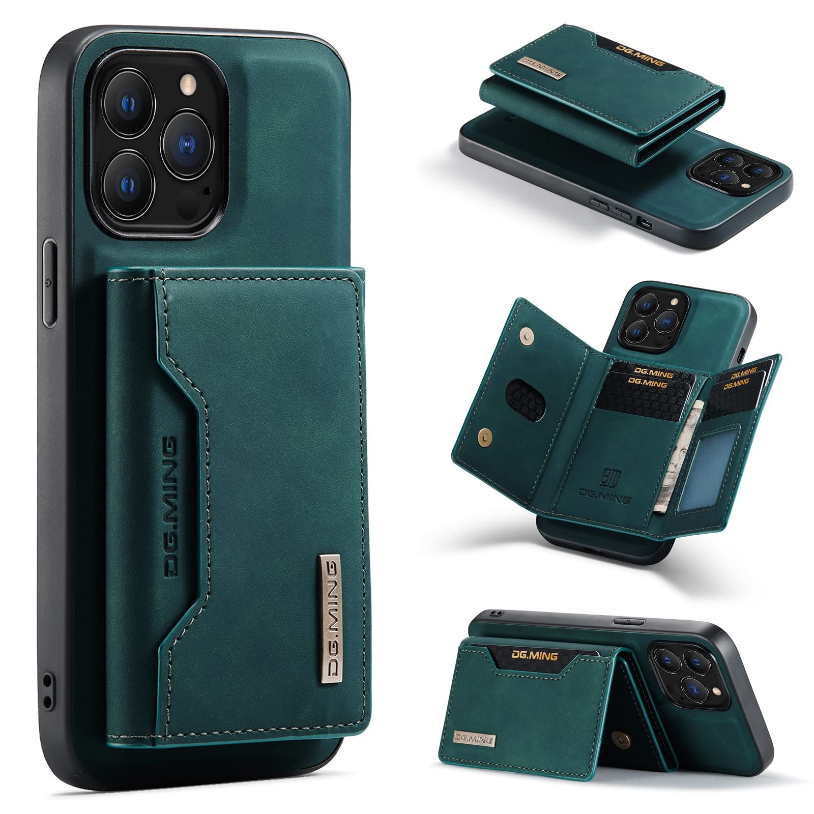 SZHAIYU Leather Wallet Phone Cases Compatible with iPhone 14 Pro Max Case with Card Holder Men 6.7'' 2 in 1 Detachable Back Cover (Green, IP 14 Pro Max)