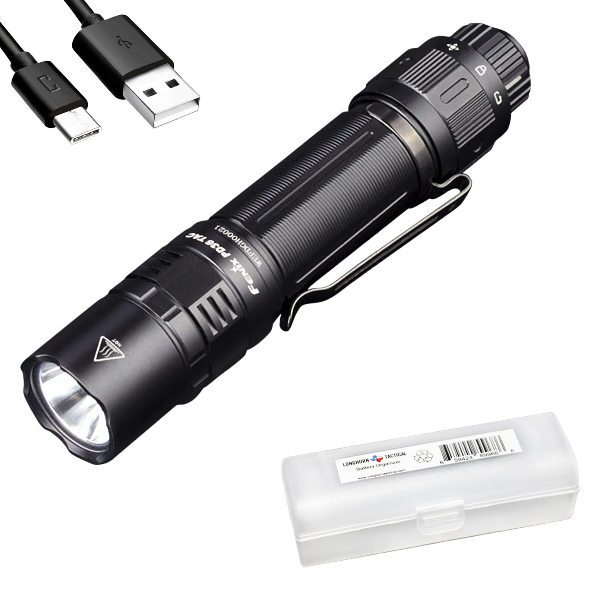 FenixPD36 TAC Tactical Flashlight, 3000 Lumen USB-C Rechargeable, with LumenTac Organizer