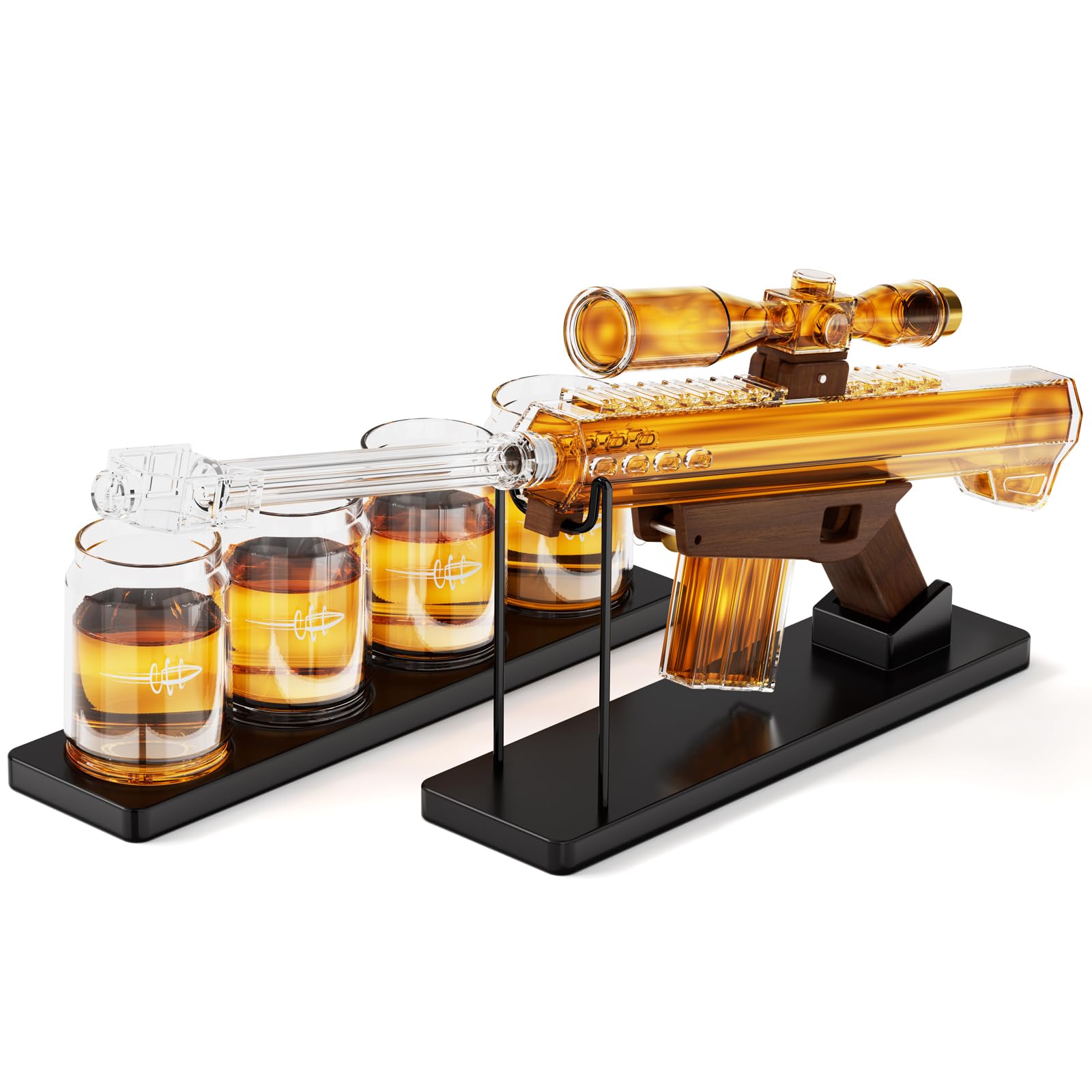 KolleaGifts for Men Dad, Gun Barrett Whiskey Decanter Set and 4 Bullet Glasses with 5 Oz Sighting Telescope, Unique Birthday Gift Ideas for Him, Cool Liquor Dispenser for Home Bar, Party Decor -22 OZ