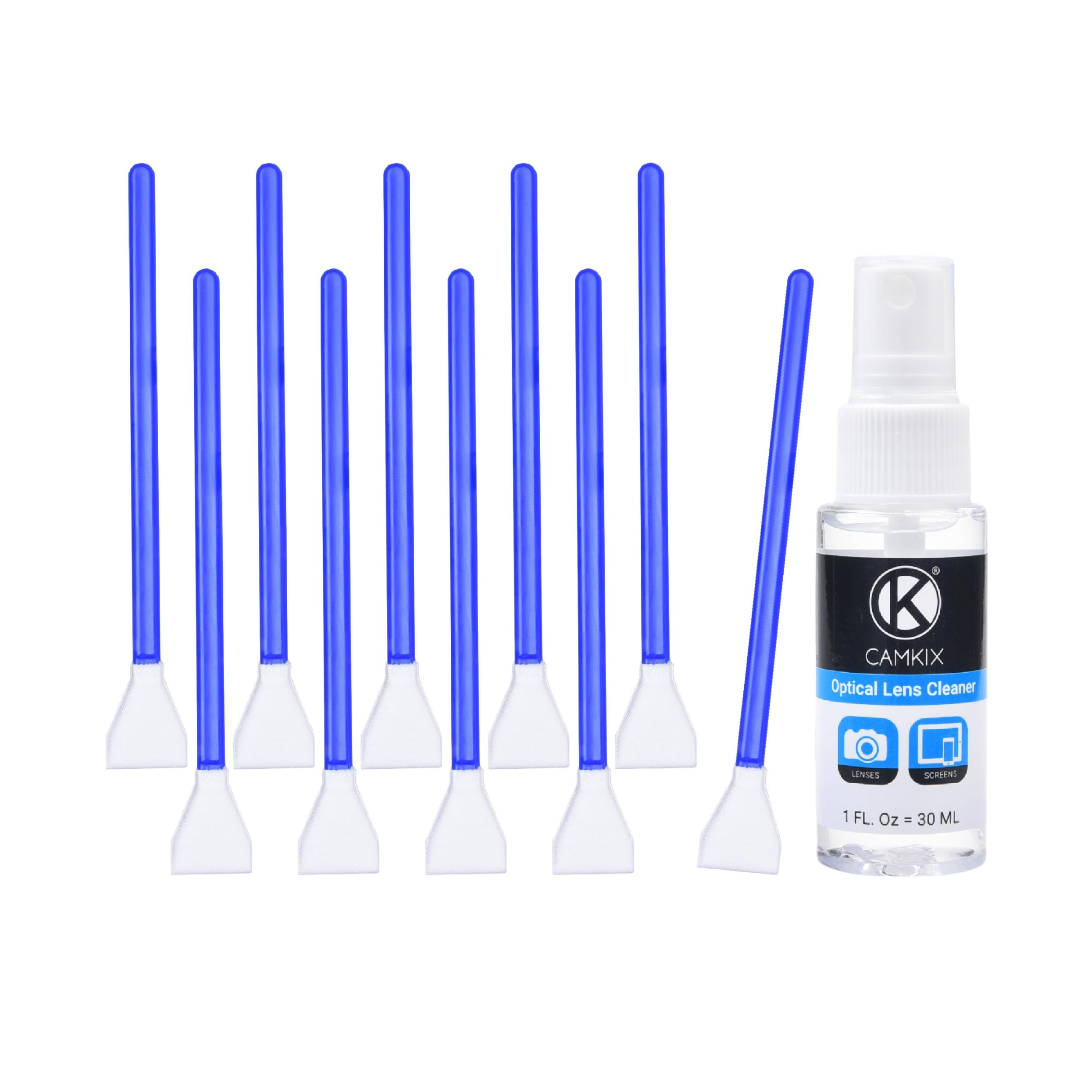 Camkix APS-C Sensor Cleaning Kit Digital Camera Lens Cleaner Kit Compatible with DSLR and Mirrorless Cameras - 10x of 16mm Dry Cleaning Swabs and 1 Bottle of Sensor Optical Lens Cleaner