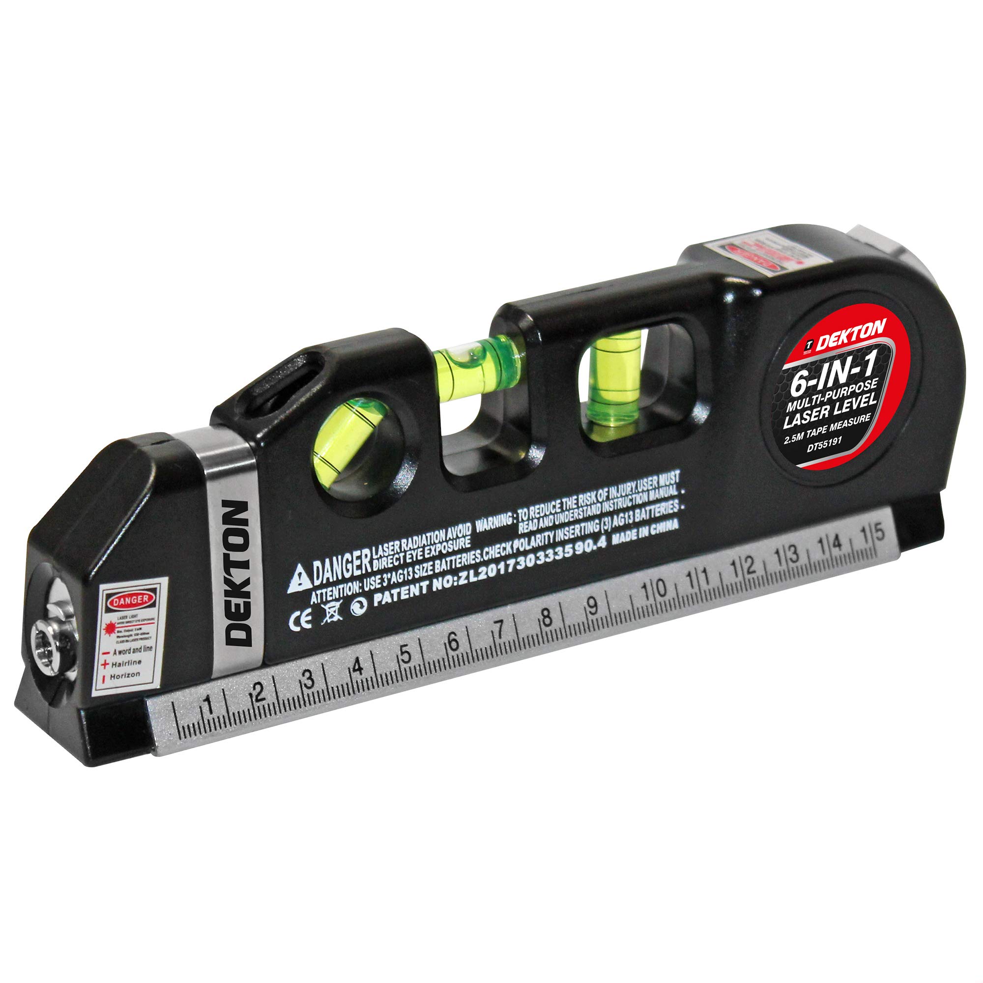 DEKTON6 in 1 Laser Level Bubble Spirit Level Tape Measure Metric Imperial Tape Ruler