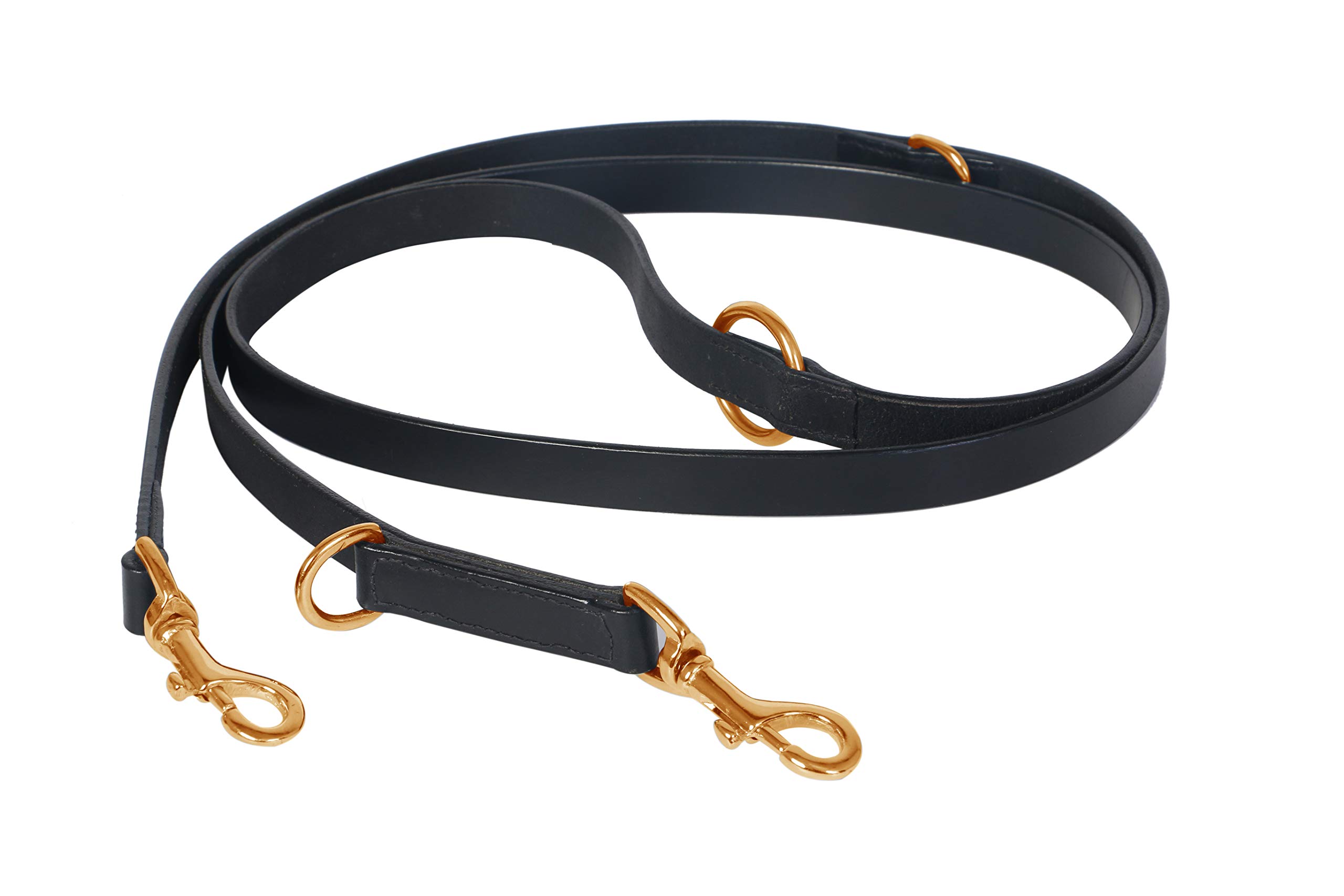 Ace ~ 80" (200 cm) Bridle Leather POLICE STYLE DOG TRAINING LEAD ADJUSTABLE with brass fittings. (Black)