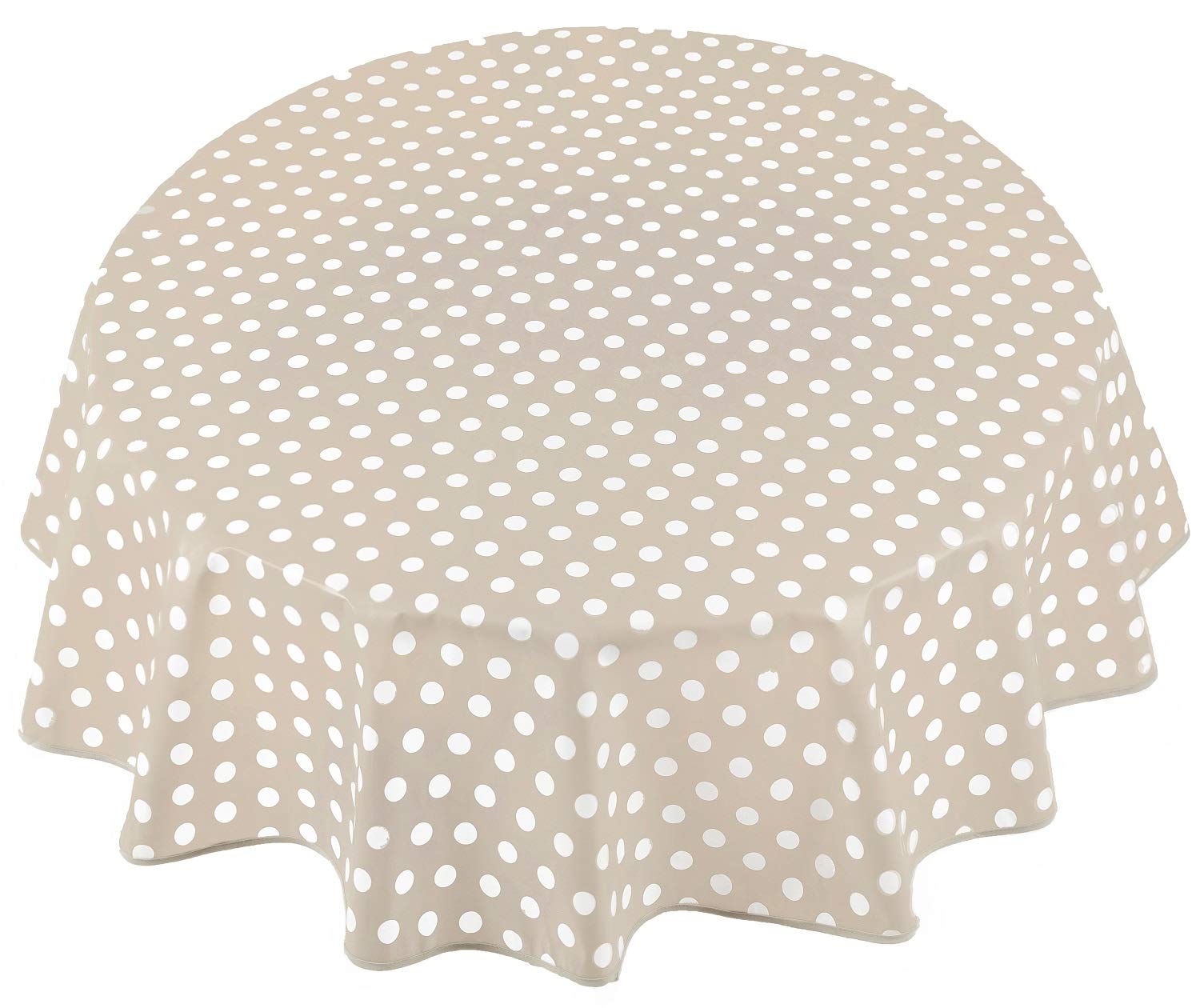 Home Direct Round Oilcloth PVC Wipe Clean Tablecloth Table Cover 140cm 55" Polka Dot Beige