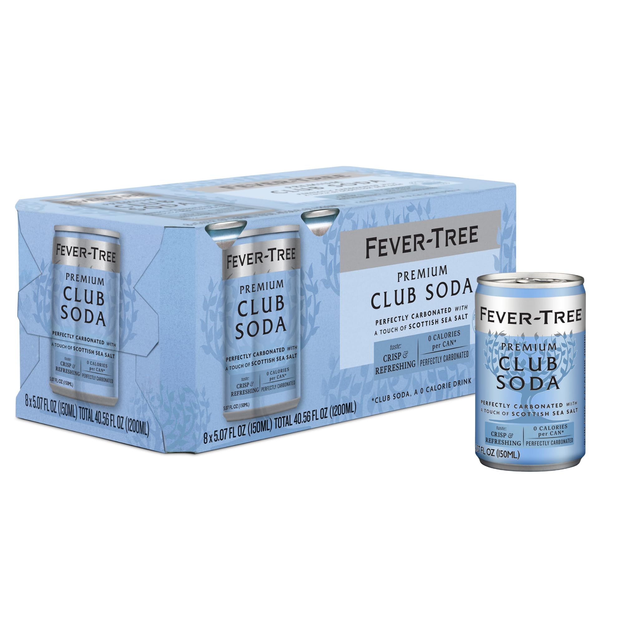 Fever Tree Club Soda Club Soda - Premium Quality Mixer - Refreshing Beverage for Cocktails & Mocktails. Naturally Sourced Ingredients, No Artificial Sweeteners or Colors - 150 ML Cans - Pack of 8