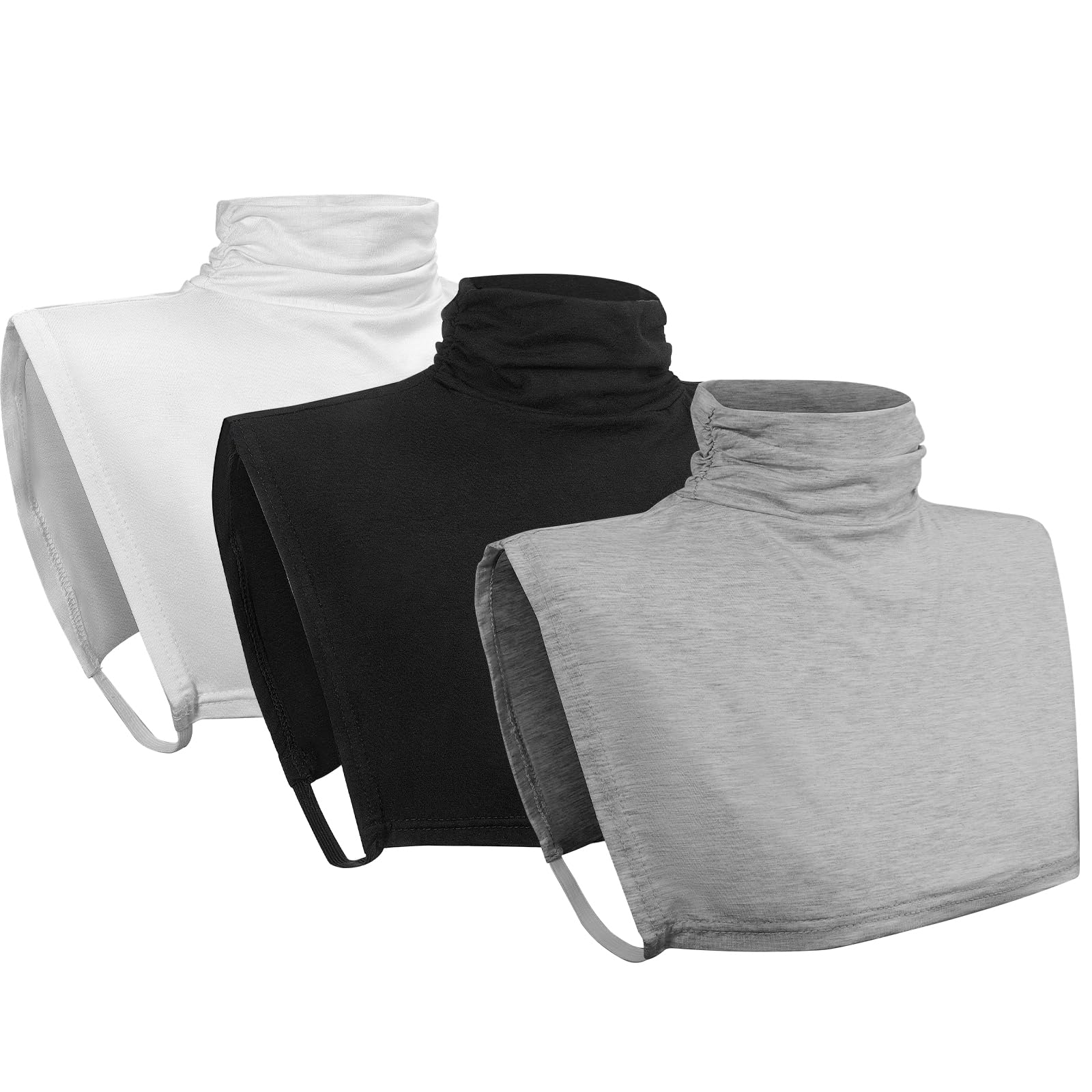 3 Pack Women's Modal Pleated Detachable Collar Fake Turtleneck Dickie Half Top Mock Blouse Collar,Black Grey White